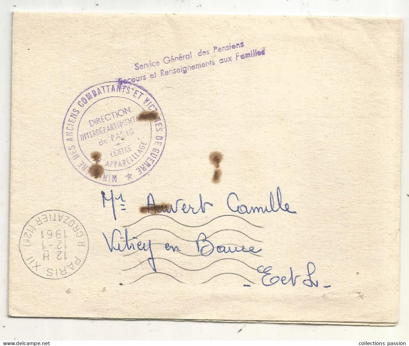 Lettre, 1961, Ministère Anciens Combattants Et Victimes De Guerre, Centre D'appareillage, Oblitération Paris, 4 Scans - Documentos