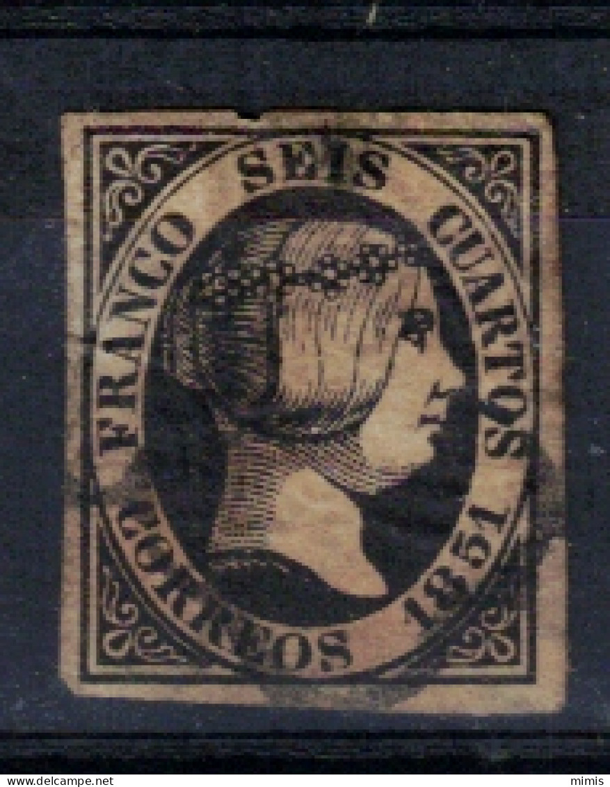 ESPAGNE 1851  N° 6a   Oblitéré  Papier épais - Usados