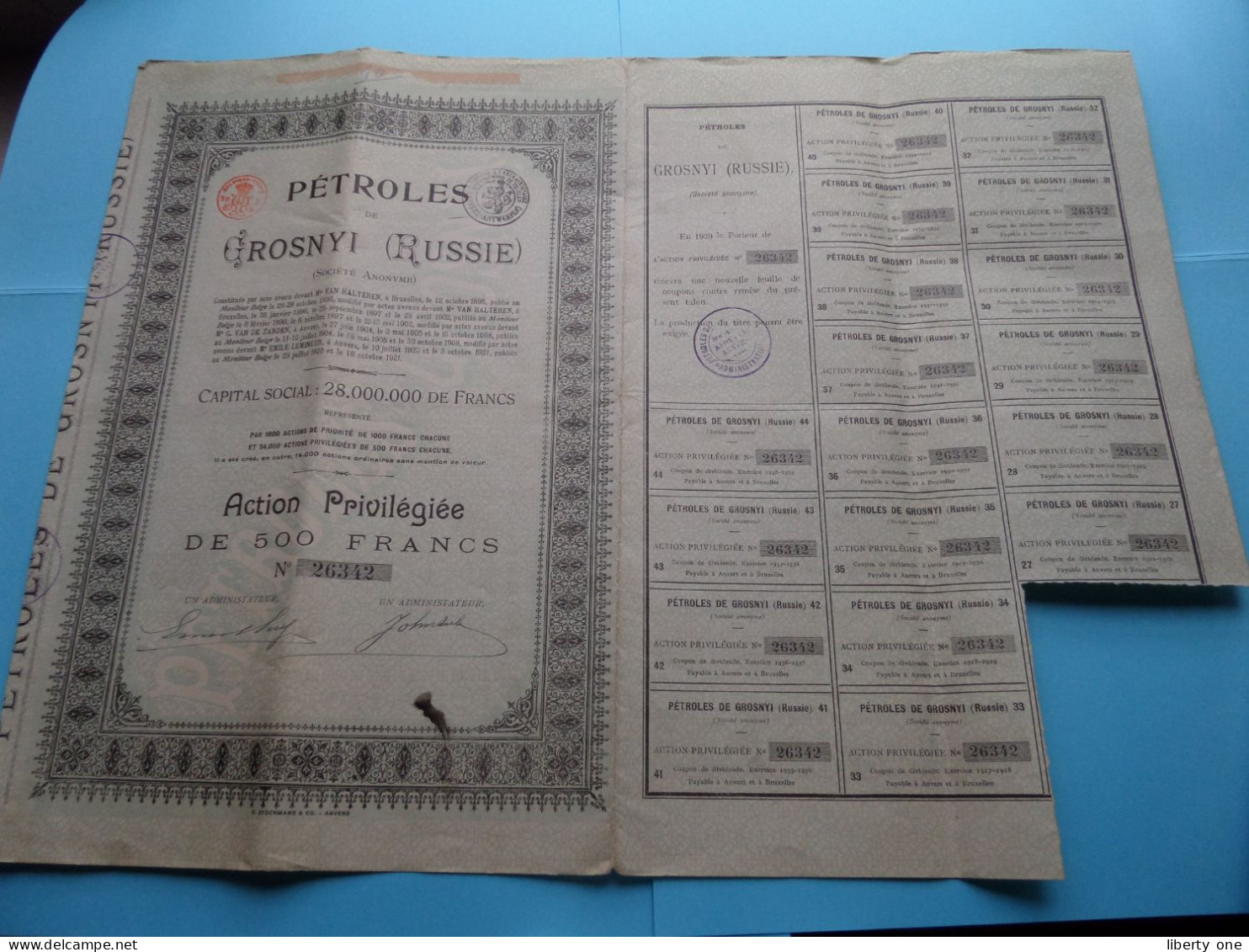 PETROLES De GROSNYI ( Russie ) Action Privilégiée De 500 Francs - N° 26342 ( Zie SCANS ) ! - Russie