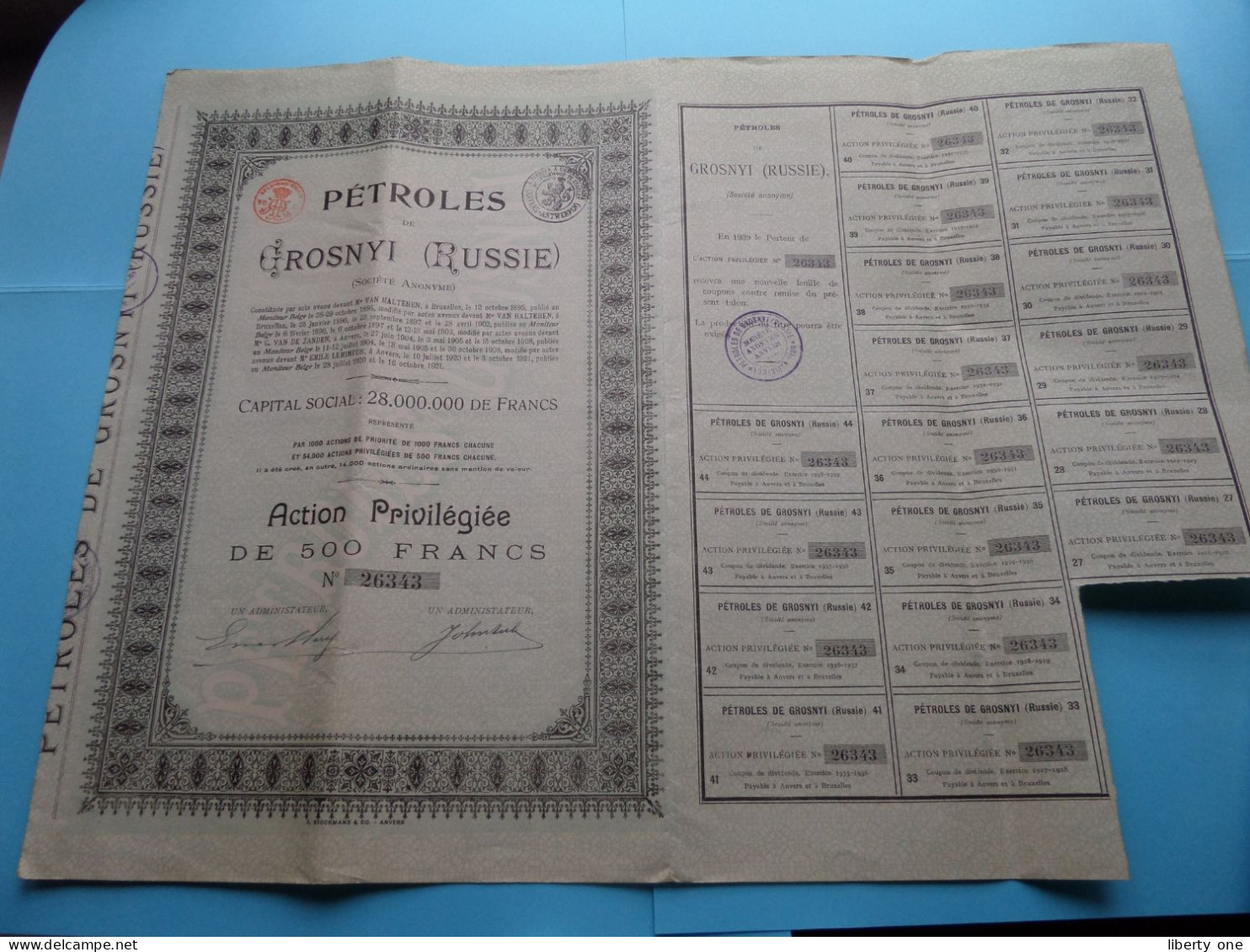 PETROLES De GROSNYI ( Russie ) Action Privilégiée De 500 Francs - N° 26343 ( Zie SCANS ) ! - Russie