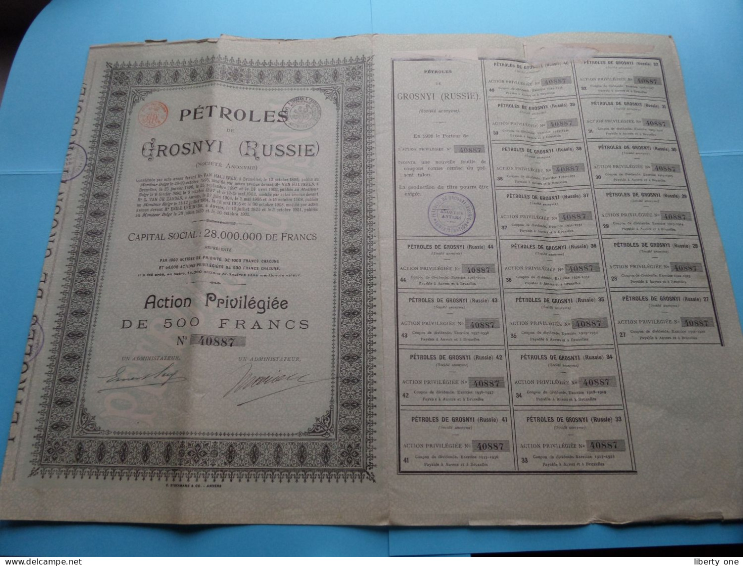 PETROLES De GROSNYI ( Russie ) Action Privilégiée De 500 Francs - N° 40887 ( Zie SCANS ) ! - Rusia