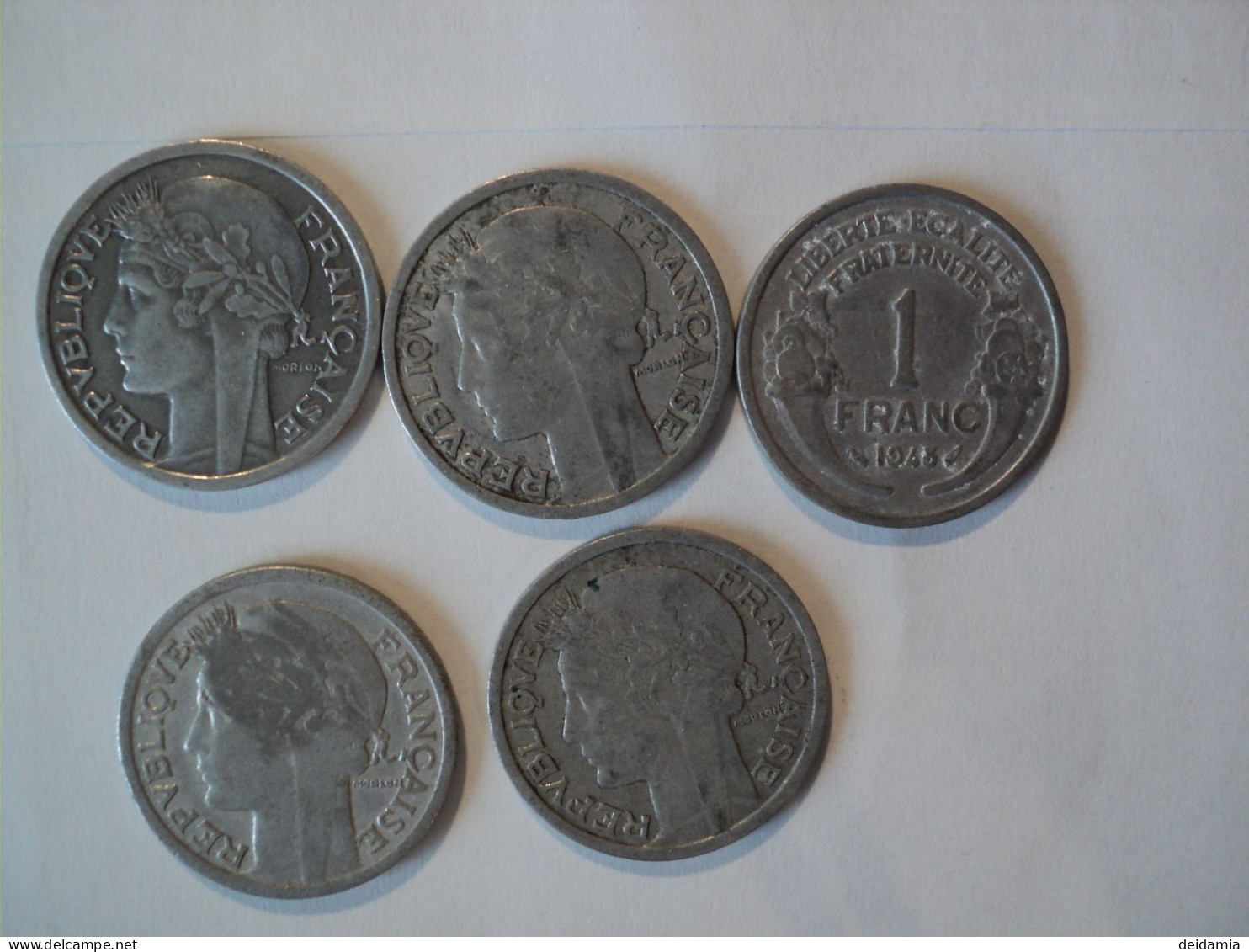 LOT DE 5 PIECES DIFFERENTES DE 1 FRANC MORLON LEGERE. 1941 / 1957 - 1 Franc