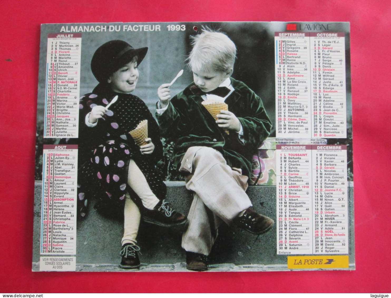 CALENDRIER ALMANACH 1993 LAVIGNE ENFANCE - Big : 1991-00