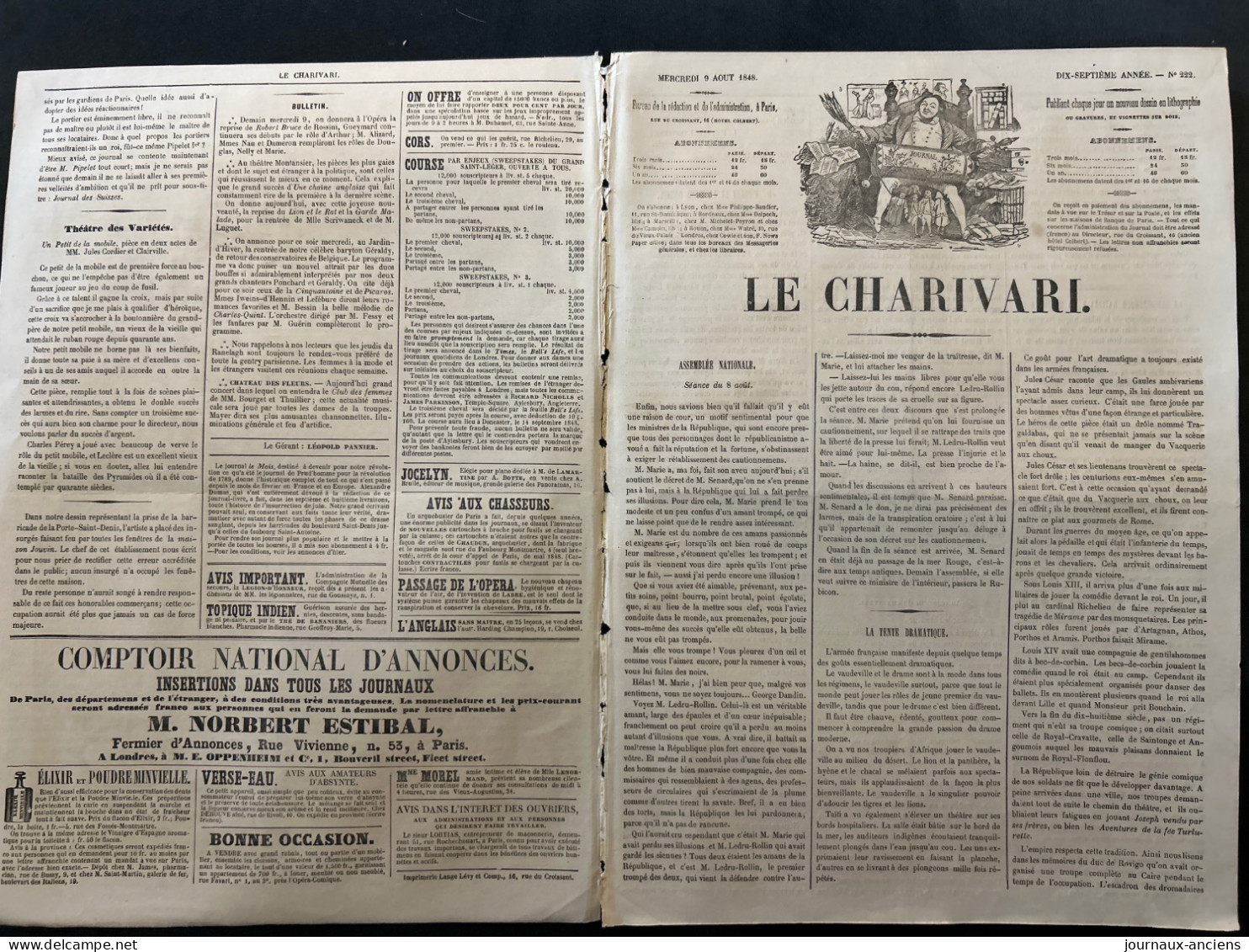 1848 SOUVENIRS DES JOURNEES JUIN 1848 / BARRIÈRE POISSONNIÈRE  Paru Dans LE CHARIVARI - BIBLIOTHÈQUE NATIONALE - 1800 - 1849