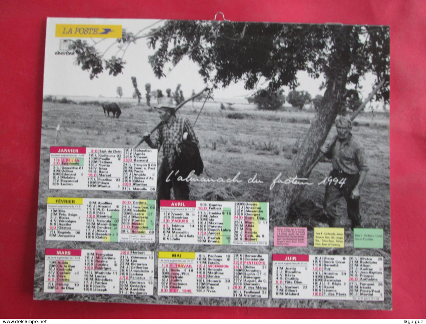 CALENDRIER ALMANACH 1994 OBERTHUR LABOUR PAYSANS NOIR ET BLANC - Tamaño Grande : 1991-00