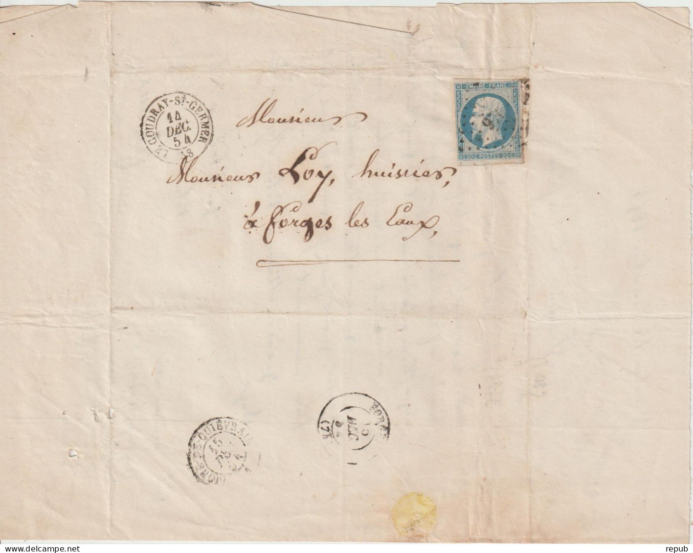 France Lettre 1854 De Le Coudray Saint Germain PC976 (Oise)  Pour Forges (76) - 1849-1876: Klassik