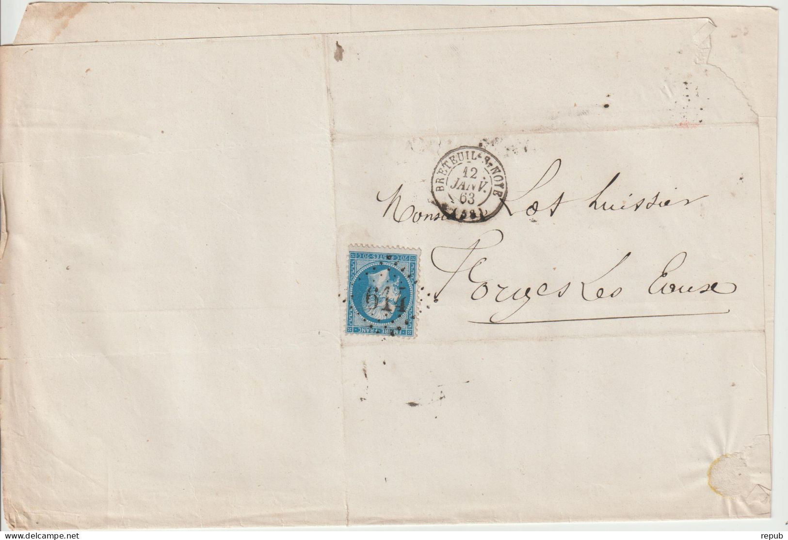 France Lettre 1863 De Breteuil Sur Noye GC614 (Oise)  Pour Forges (76) - 1849-1876: Klassik