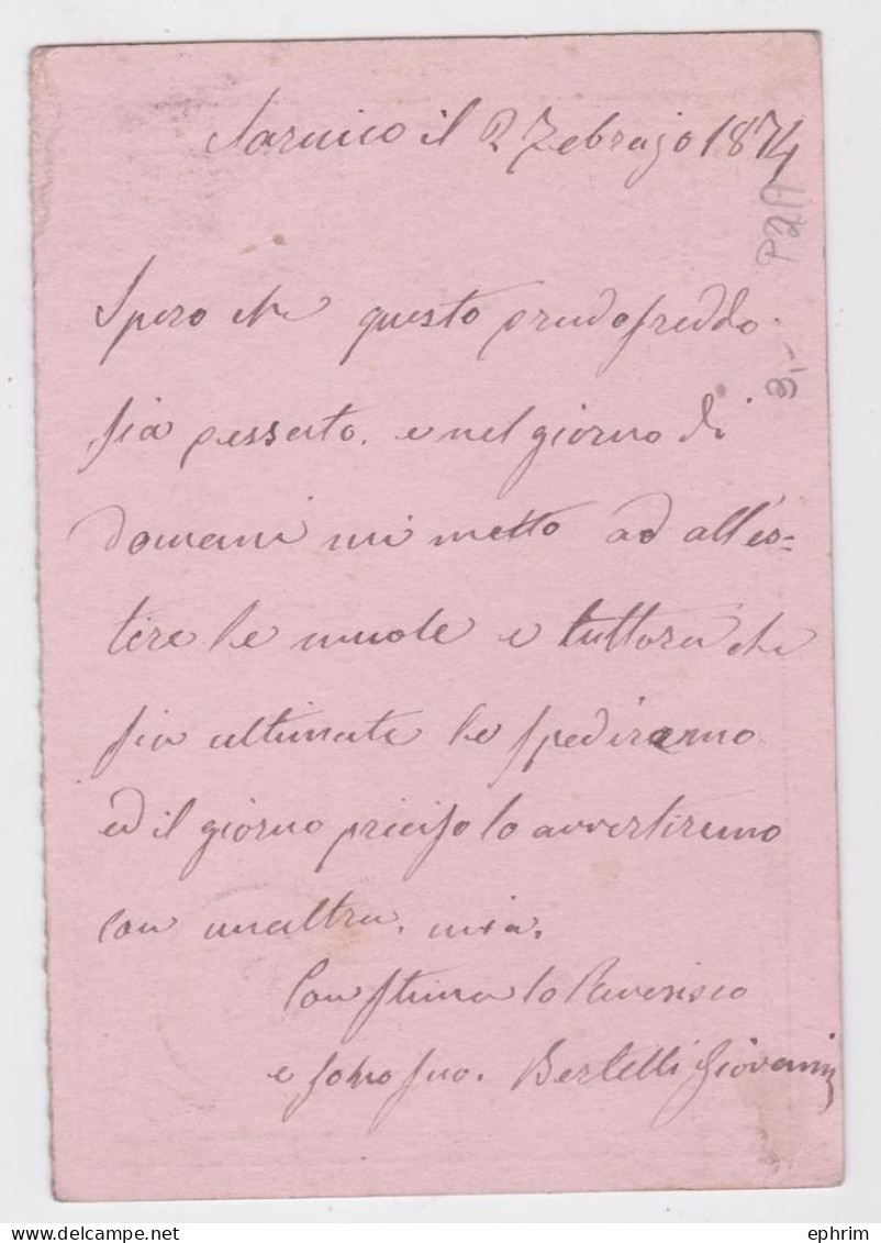 Italia Cartolina Postale Risposta Sarnico Torino 2 Feb 1874 - Interi Postali