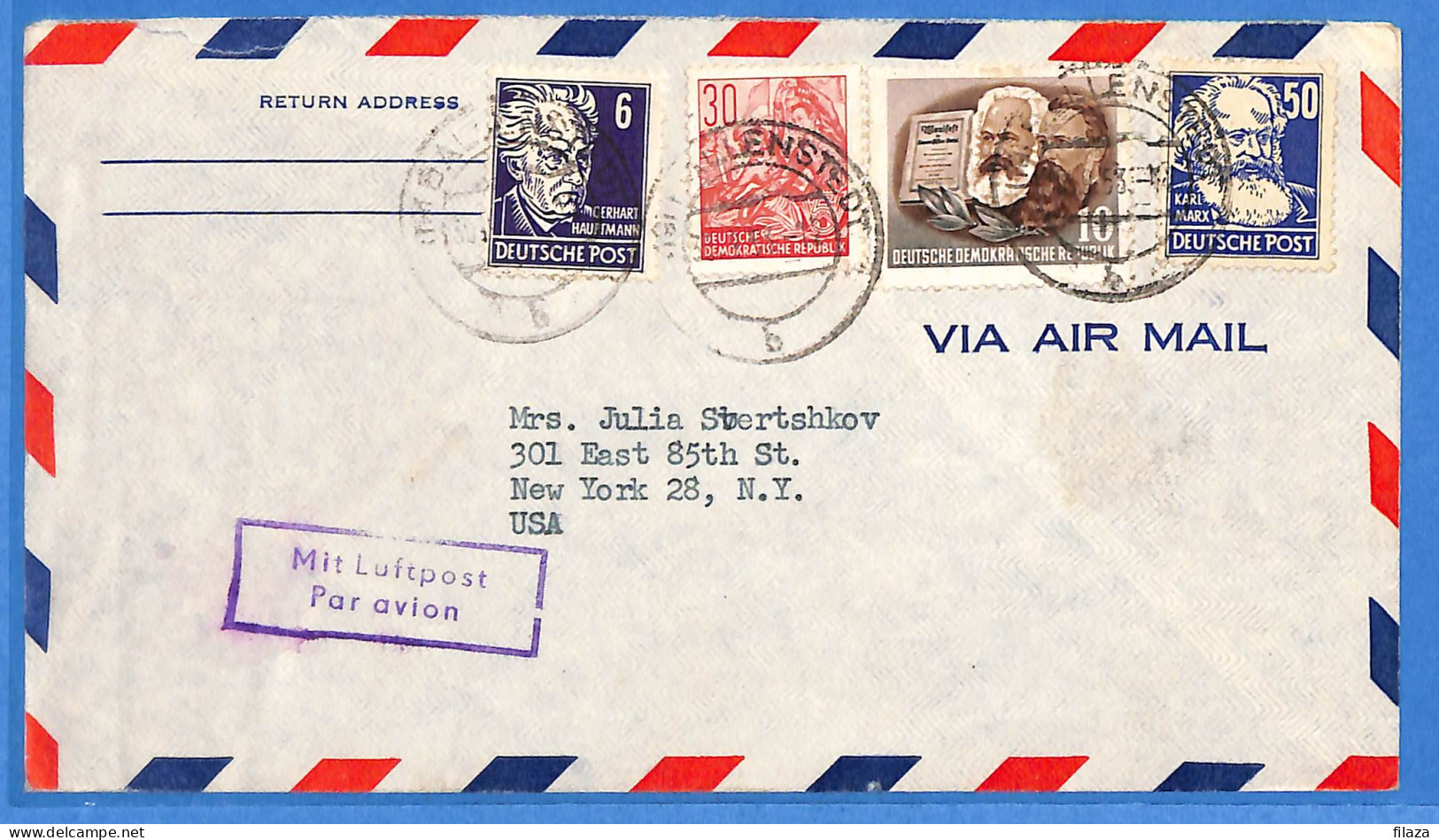 Allemagne DDR - 1954 - Lettre Par Avion De Ballenstedt Aux USA - G24340 - Covers & Documents