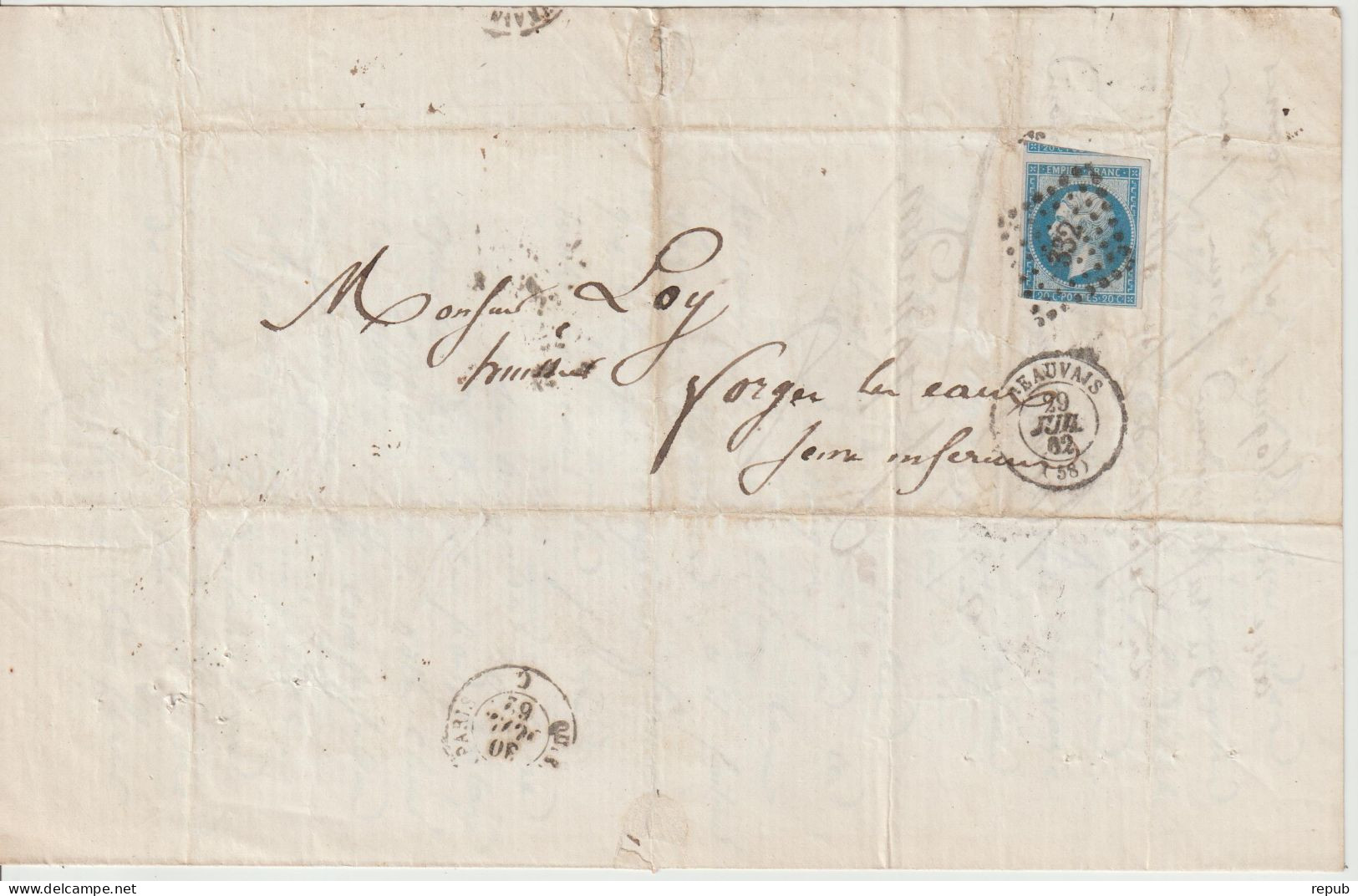 France Lettre 1862 De Beauvais PC332 (Oise)  Pour Forges (76) - 1849-1876: Période Classique