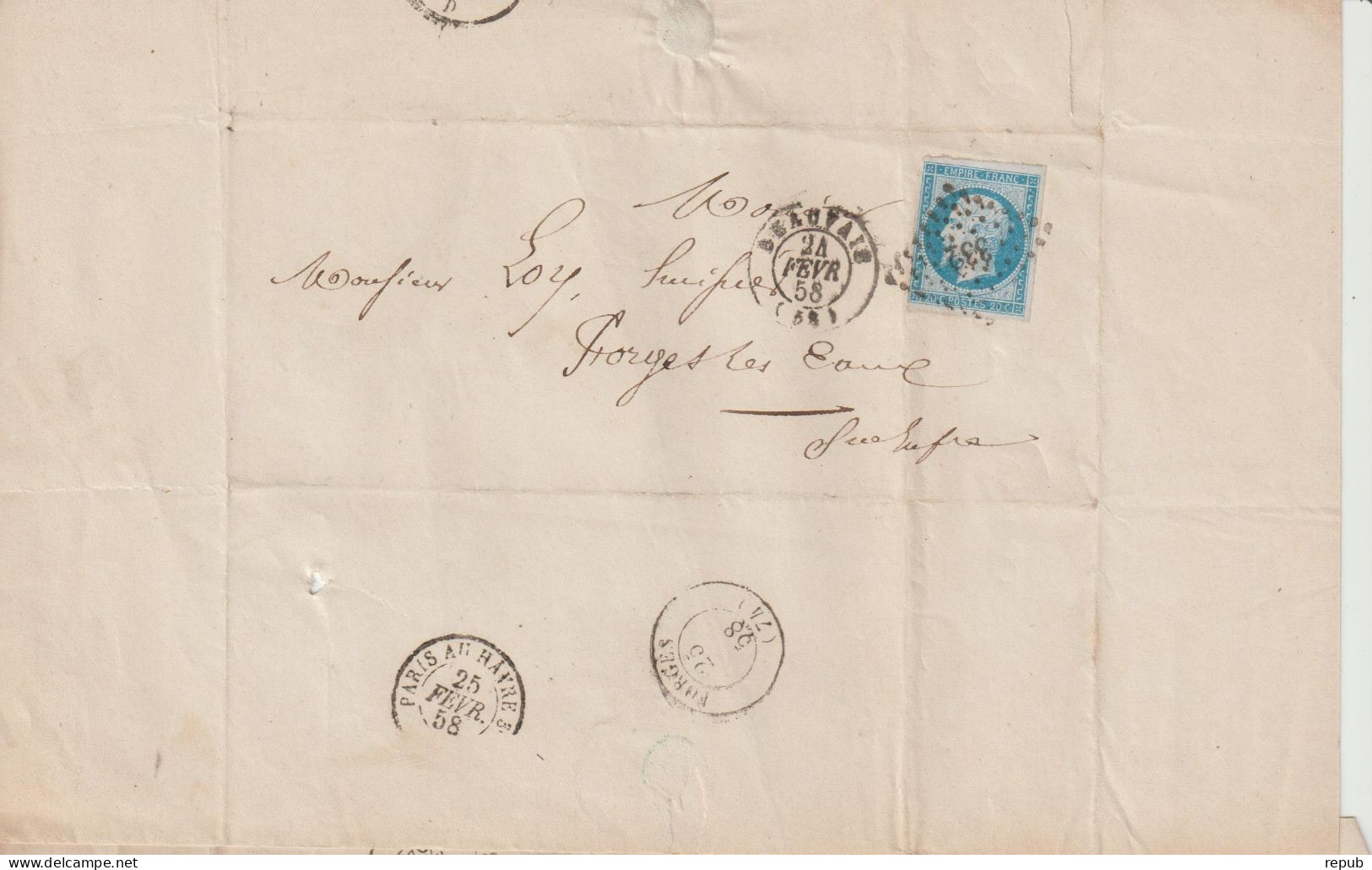 France Lettre 1858 De Beauvais PC332 (Oise)  Pour Forges (76) - 1849-1876: Klassik