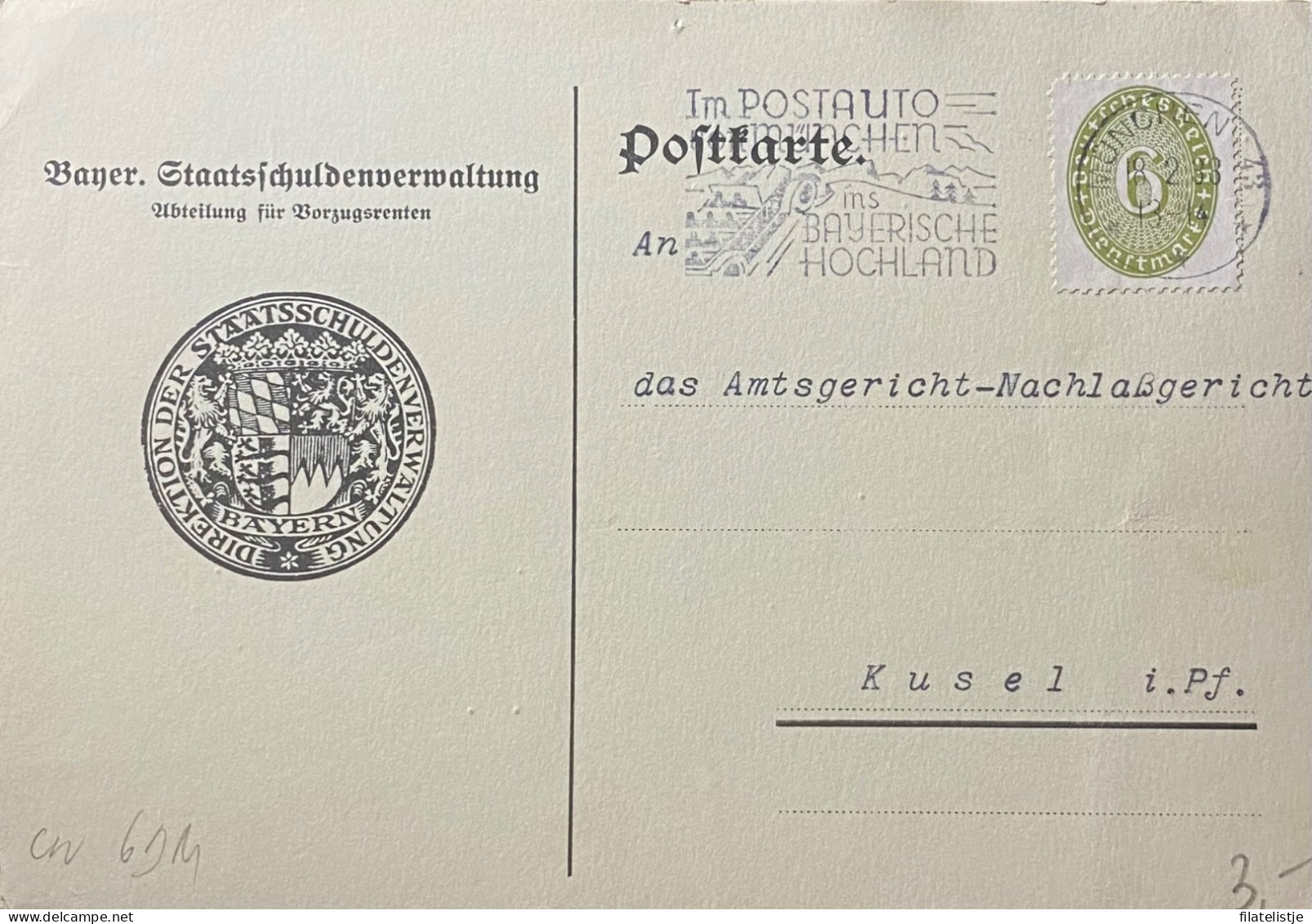 Duitse Rijk Briefkaart Van München Naar Kusel - Carnets