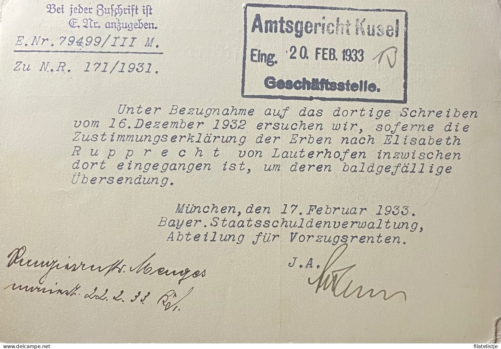 Duitse Rijk Briefkaart Van München Naar Kusel - Markenheftchen