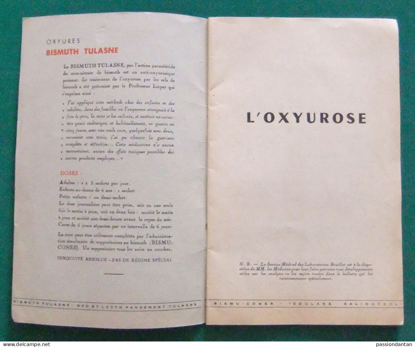 Bulletin N° 8 Des Années 1950 Des Laboratoires Bouillet Sis Square Thiers à Paris 16ème - L'Oxyure Et L'Oxyurose - Médecine & Santé