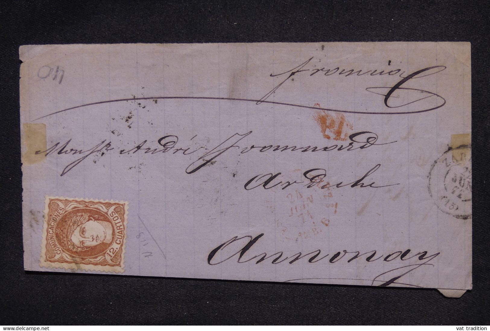 ESPAGNE - Lettre Pour La France En 1871 - L 147930 - Cartas & Documentos