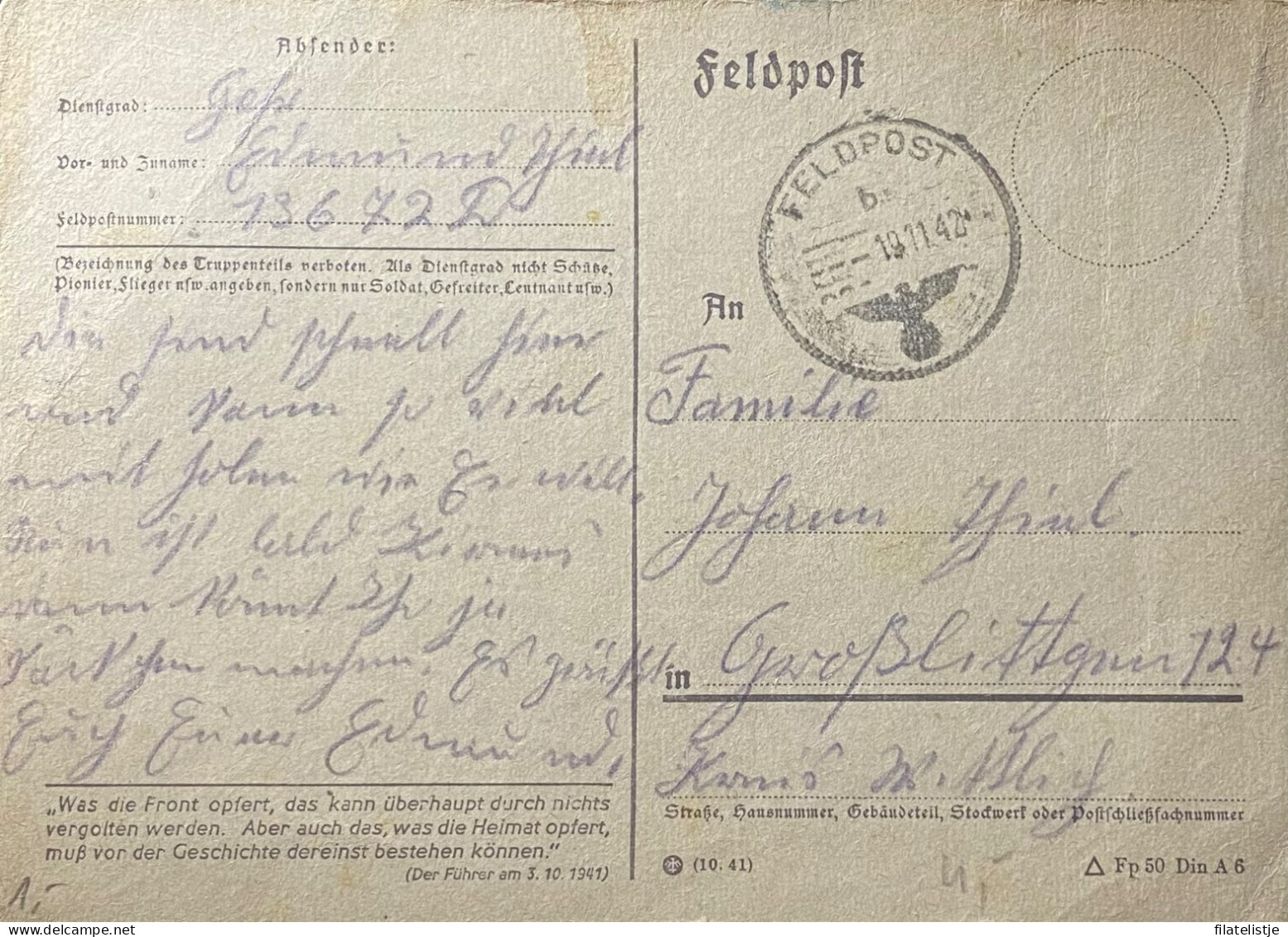 Duitse Rijk Briefkaart Feldpost - Libretti