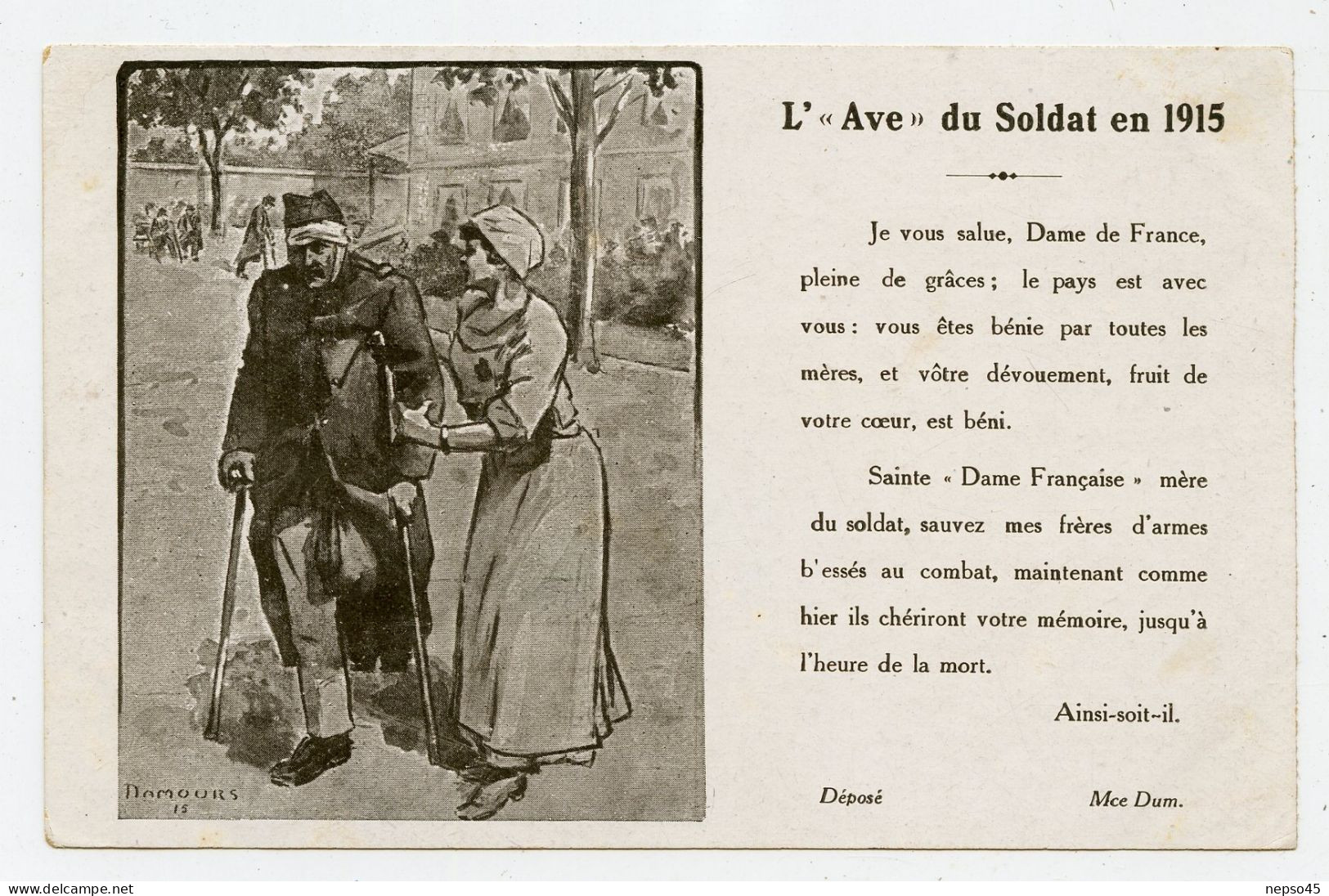 L' " Ave " Du Soldat En 1915.Je Vous Salue Dame De France Pleine De Grâces.le Pays Est Avec Vous. - Croix-Rouge