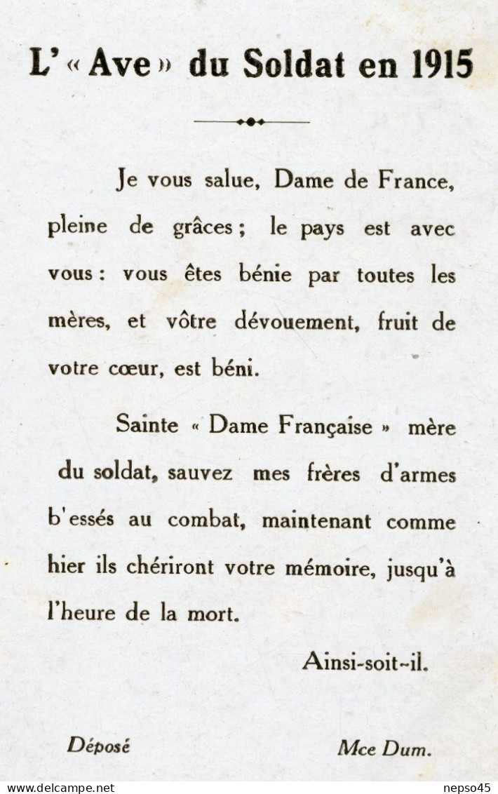 L' " Ave " Du Soldat En 1915.Je Vous Salue Dame De France Pleine De Grâces.le Pays Est Avec Vous. - Croix-Rouge