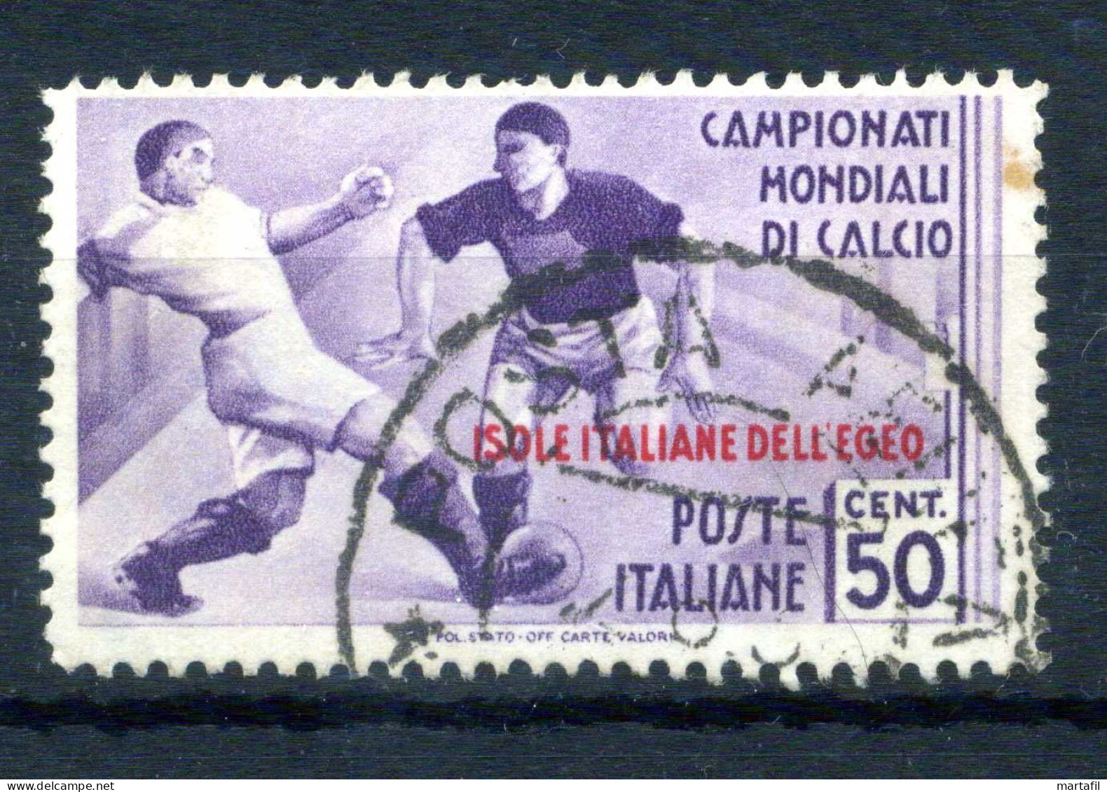 1934 EGEO N.77 USATO 50 Centesimi Violetto, Calcio, Campionati Mondiali Di Calcio, Football - Ägäis