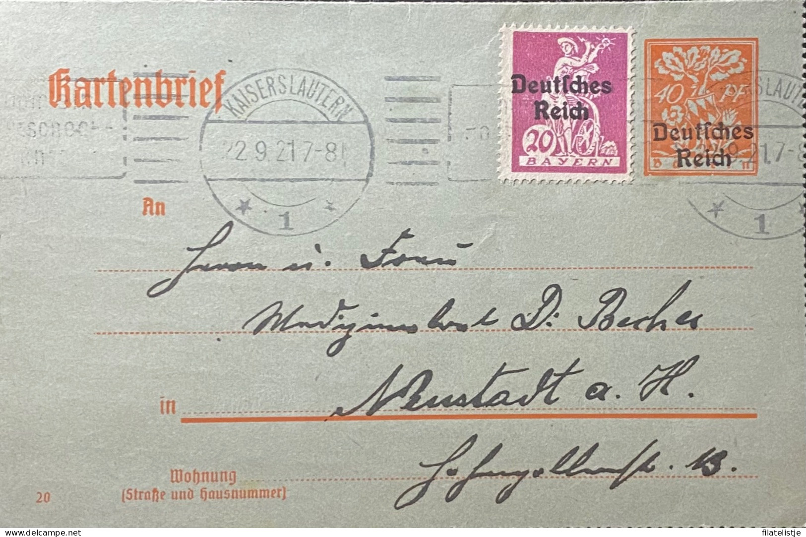 Duitse Rijk Briefkaart Van Kaiseslauteren NaarNeustad - Carnets