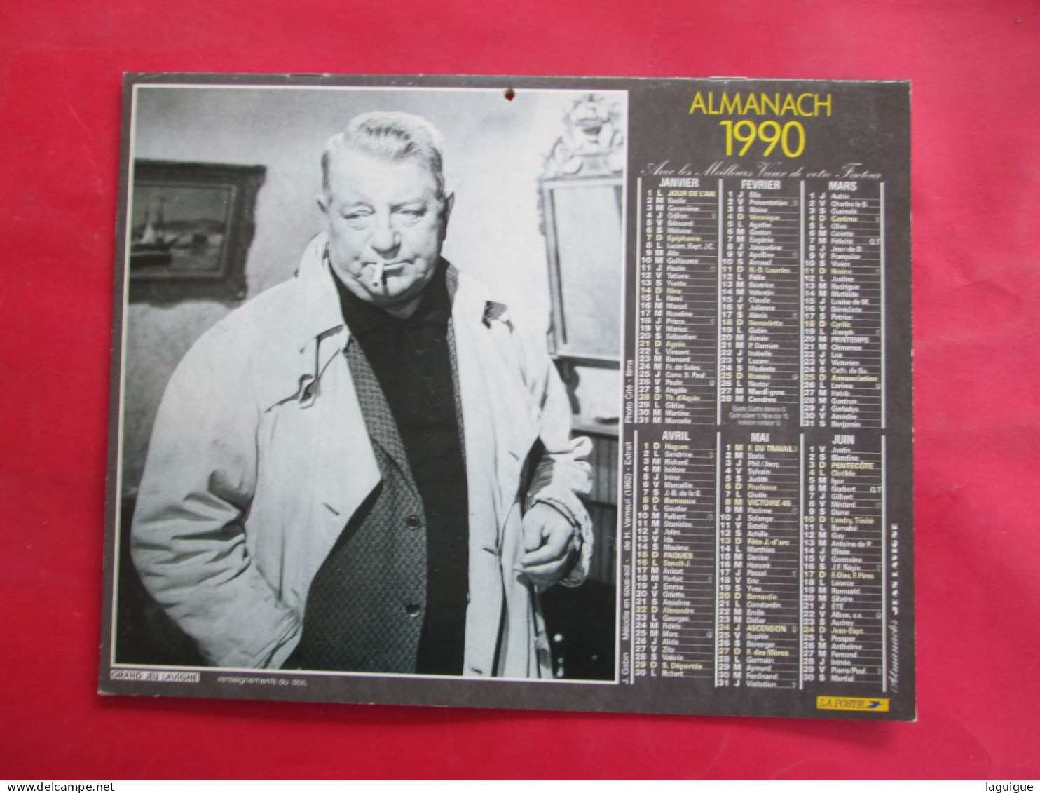 CALENDRIER ALMANACH 1990 LAVIGNE PHILIPPE NOIRET ROMY SCHNEIDER JEAN GABIN - Big : 1981-90