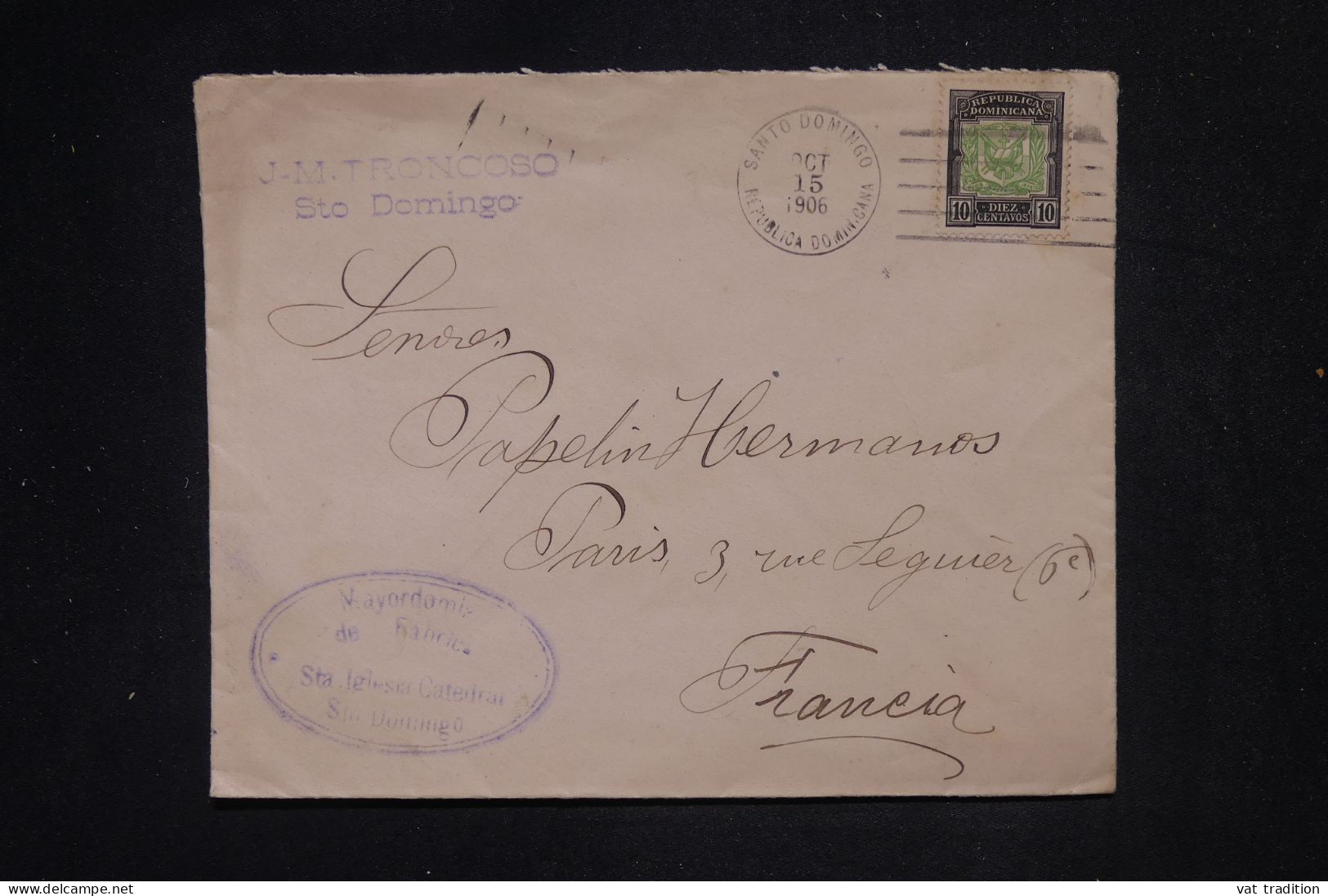 DOMINICAINE - Enveloppe De Santo Domingo Pour Paris En 1906  - L 147944 - Dominicaine (République)