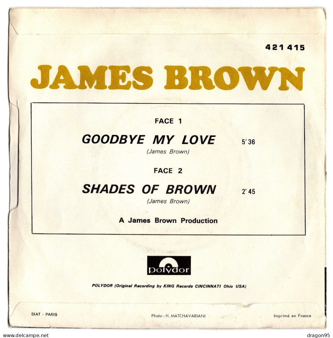 JAMES BROWN : Goodbye My Love - POLYDOR 421 415 - FRANCE - 1968 - Soul - R&B