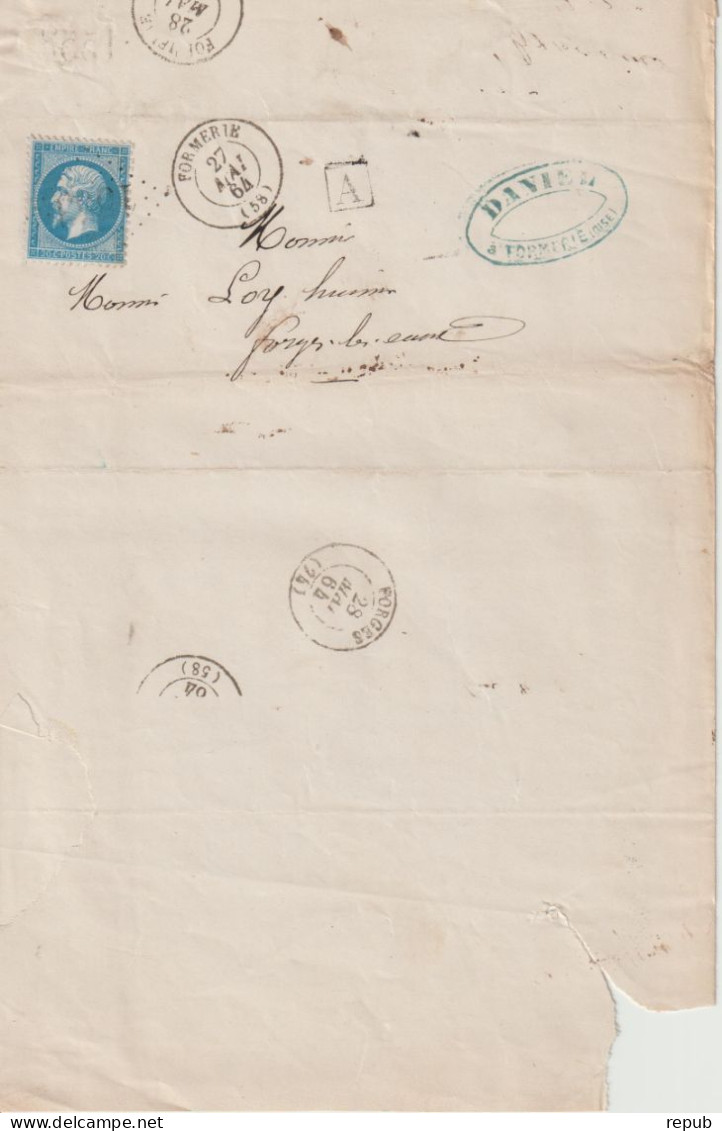 France Lettre 1864 De Formerie GC1553 (Oise)  Pour Forges (76) Avec Cachet De Facteur - 1849-1876: Klassik