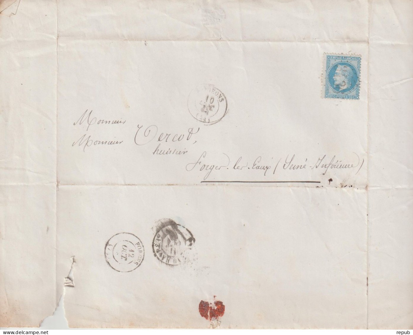 France Lettre 1868 De Songeons GC3436 (Oise)  Pour Forges (76) - 1849-1876: Période Classique