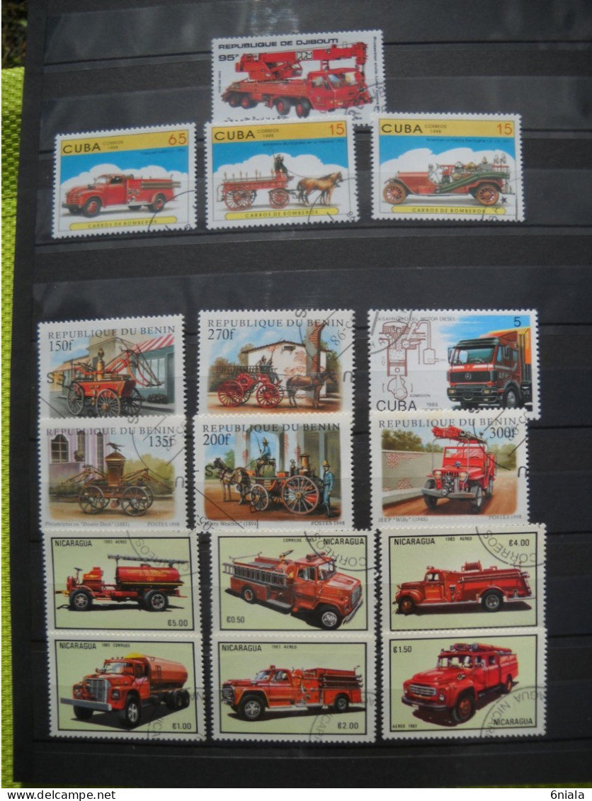 T 265 Lot De Timbres  Voiture Pompiers Camions Pompier  Automobiles  (16 Timbres) - Vrachtwagens