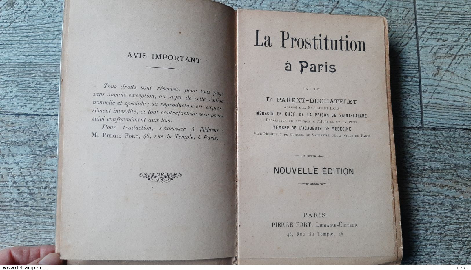 La Prostitution à Paris Docteur Parent Duchatelet étude Impartiale 1900 Rare - Paris