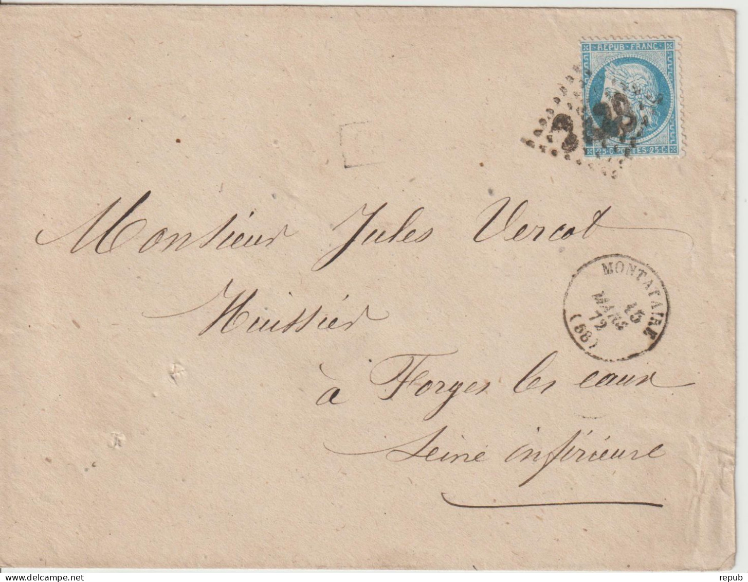 France Lettre 1872 De Montataire GC2428 (Oise)  Pour Forges (76) - 1849-1876: Klassik