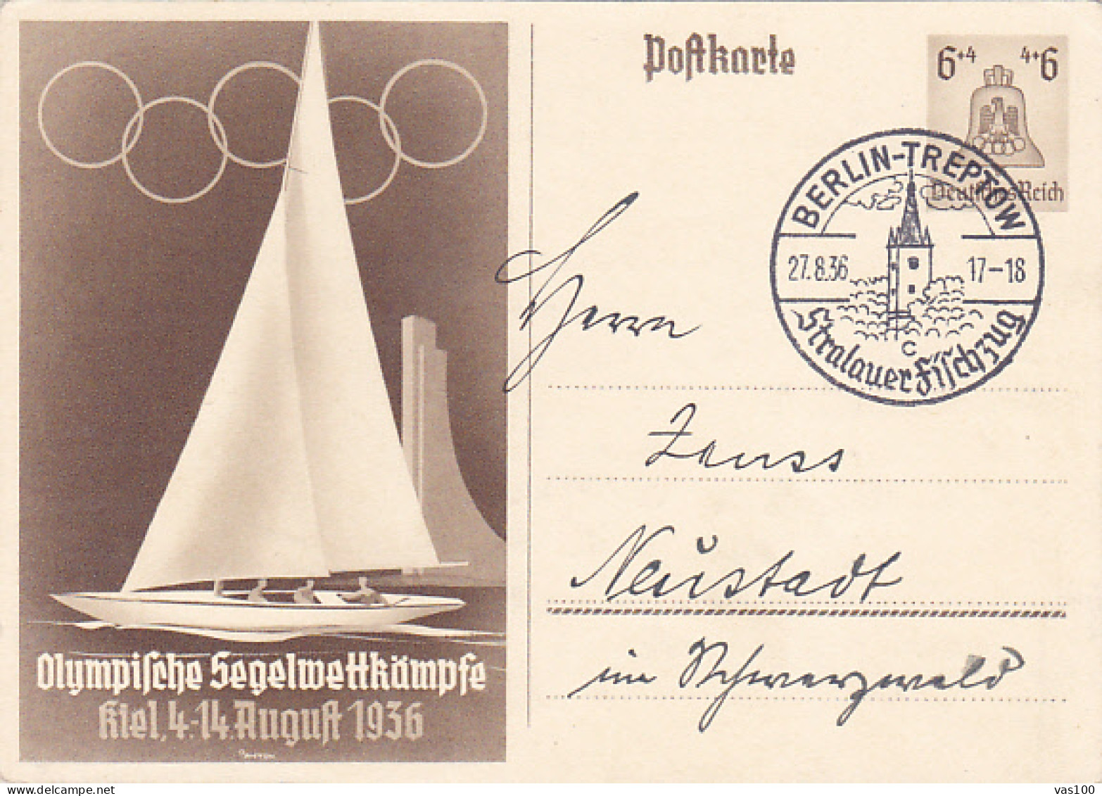 OLYMPIC GAMES, BERLIN'36, SUMMER, SAILING BOAT, PC STATIONERY, ENTIER POSTAL, 1936, GERMANY - Ete 1936: Berlin