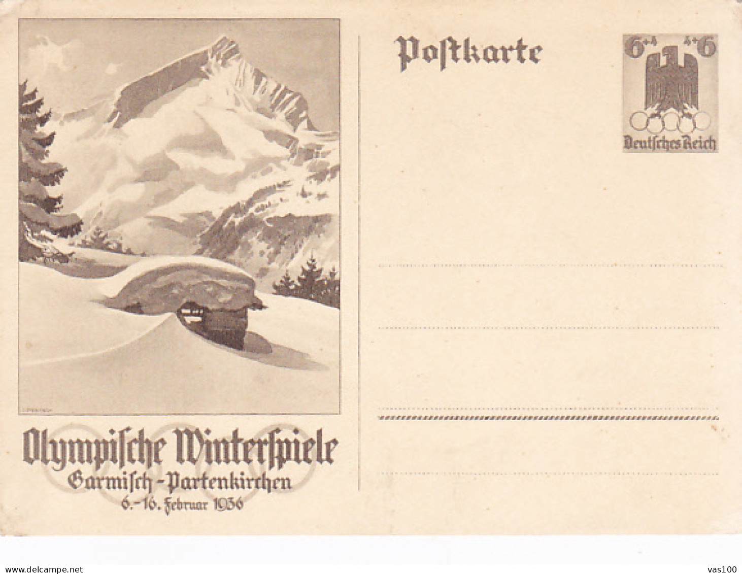 OLYMPIC GAMES, GARMISCH PARTENKIRCHEN'36, WINTER, MOUNTAINS, PC STATIONERY, ENTIER POSTAL, 1936, GERMANY - Hiver 1936: Garmisch-Partenkirchen