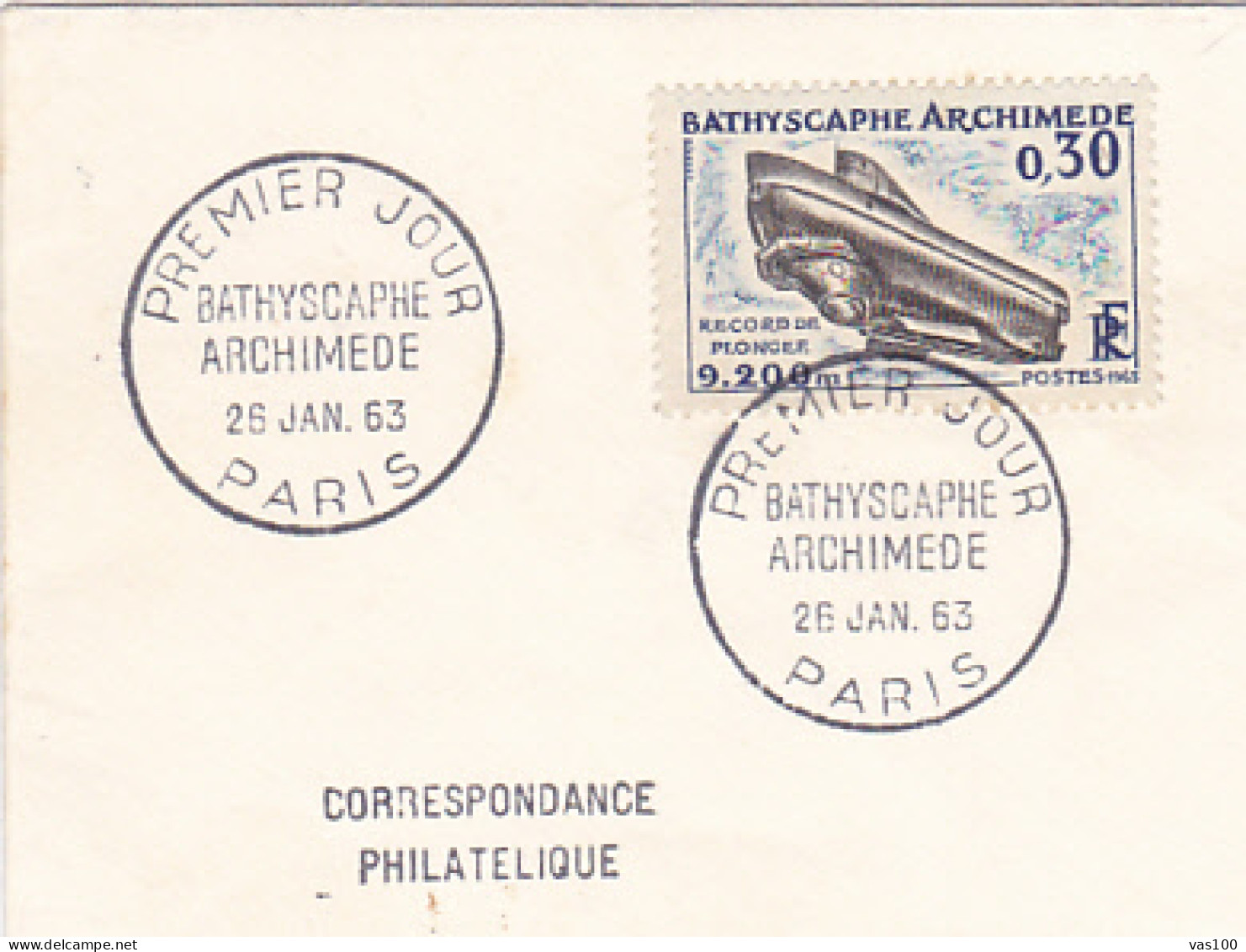 TRANSPORTS, SUBMARINES, ARCHIMEDE BATHYSCAPHE, SPECIAL POSTMARKS AND STAMP ON LILIPUT COVER, OBLIT FDC, 1963, FRANCE - Submarines