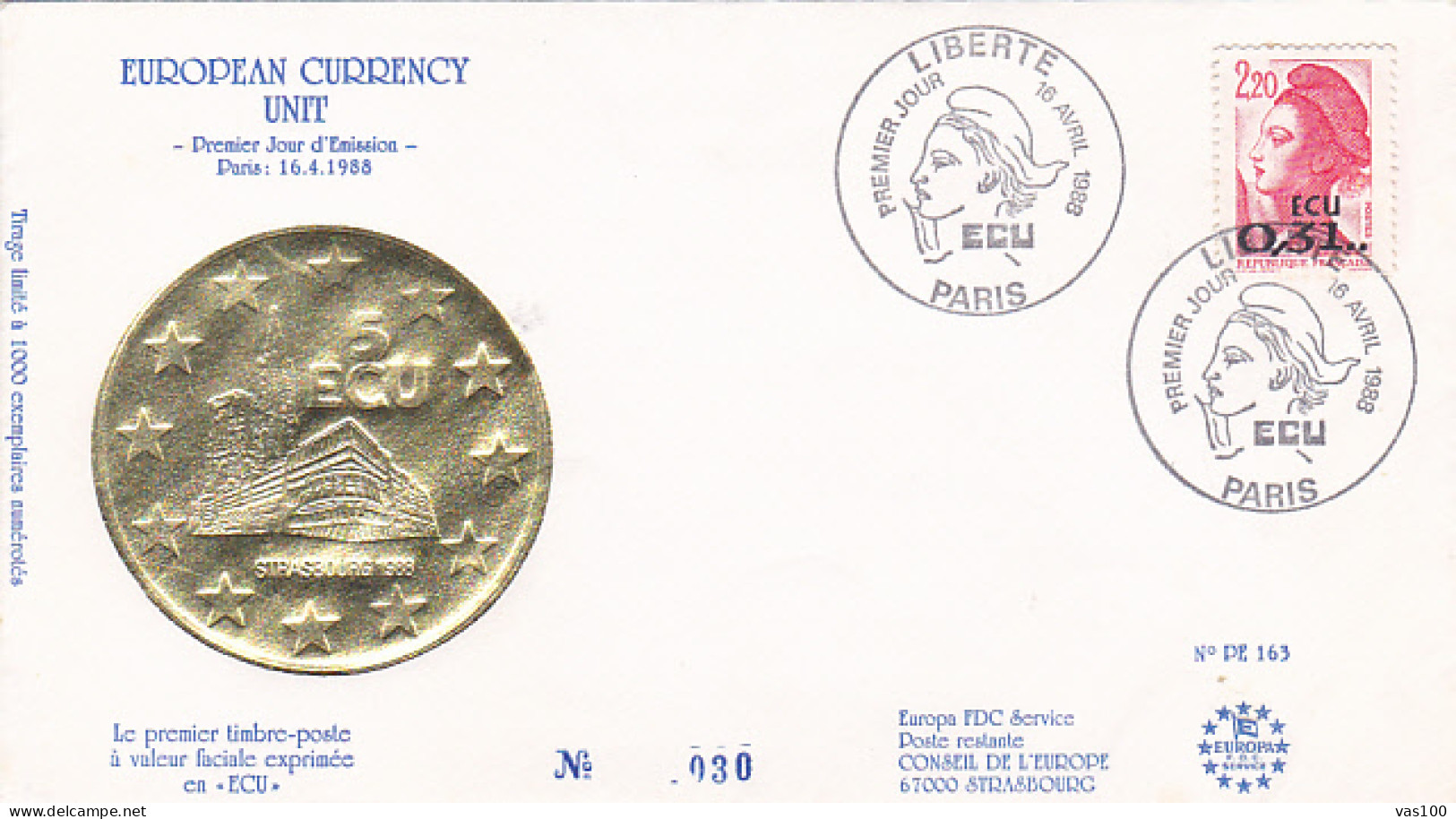 ORGANIZATIONS, EUROPEAN COMMUNITY, EURO CURRENCY, COVER FDC, 1988, FRANCE - Europese Instellingen