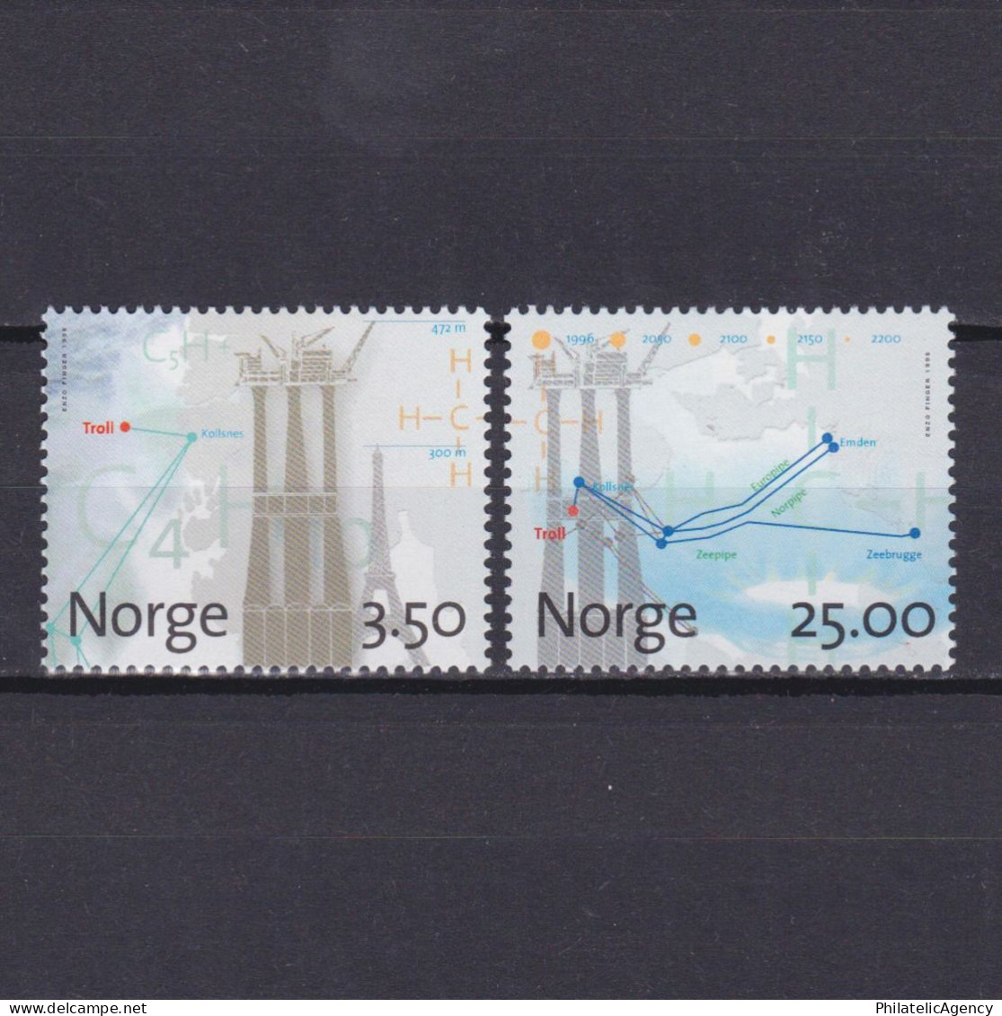 NORWAY 1996, Mi# 1211-1212, The Troll Offshore Gasfield, Industry, MNH - Gaz