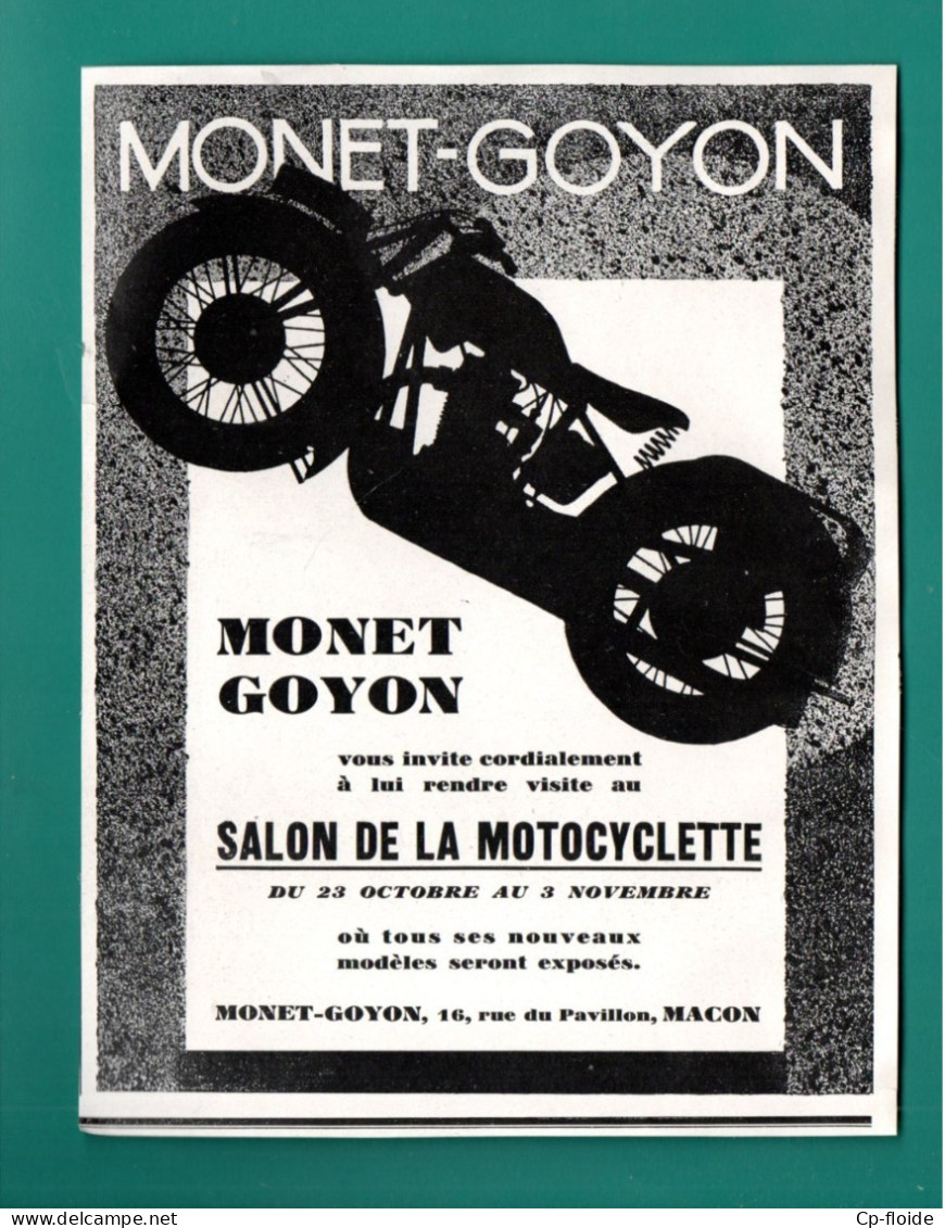 PUBLICITÉ . MOTO . MONET-GOYON . MACON - Réf. N°986F - - Moto