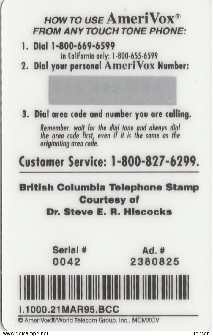 United States, SKU-23598, British Columbia Telephone Company Stamps, Mint, Only 1000 Issued, 2 Scans.  Special Offer. - Amerivox