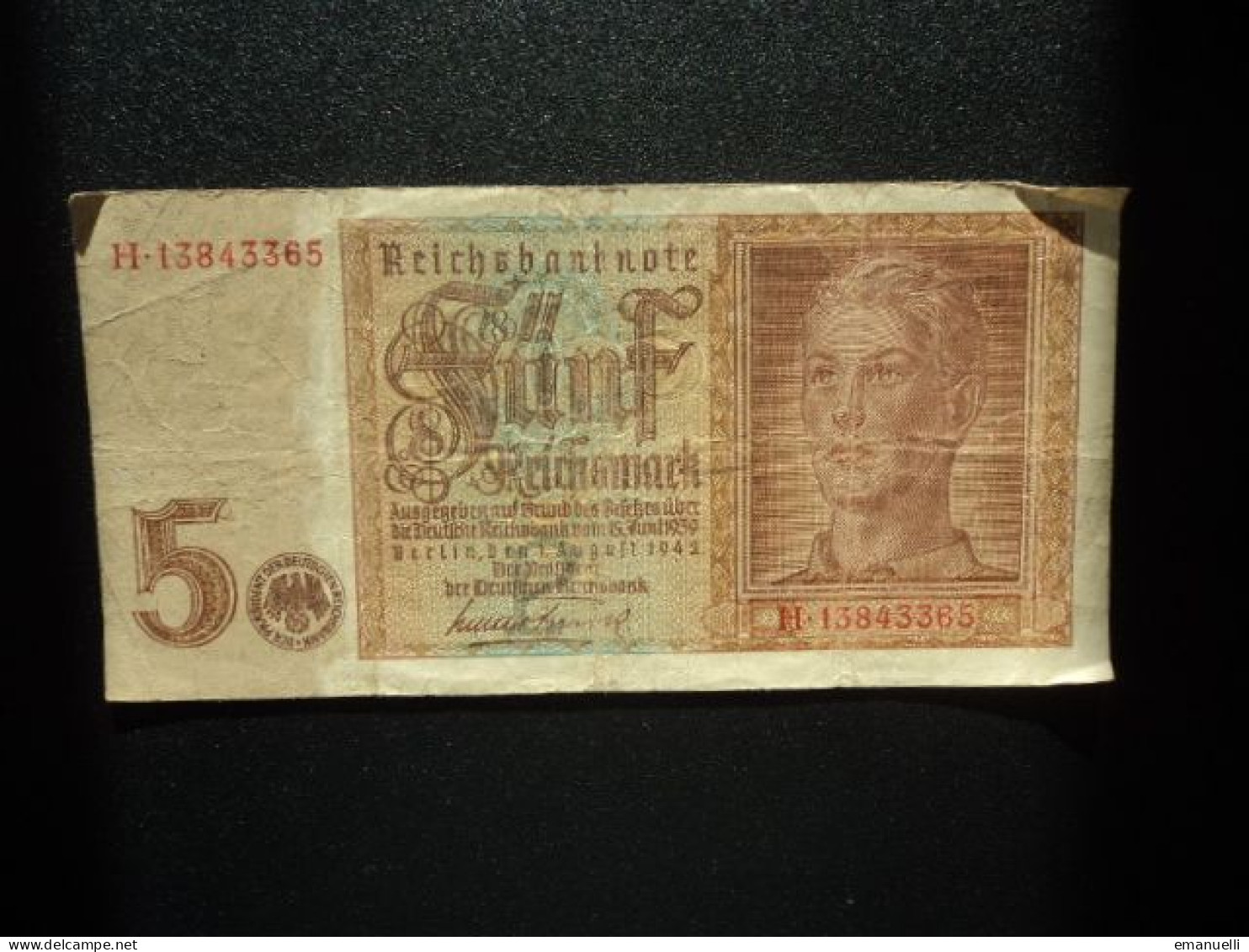 ALLEMAGNE : 5 REICHSMARK  1.8.1942  C.A. 179b, *  / P 186a ** TTB *** (photographies Par " Nuit Et Brouillard " ) - 5 Reichsmark