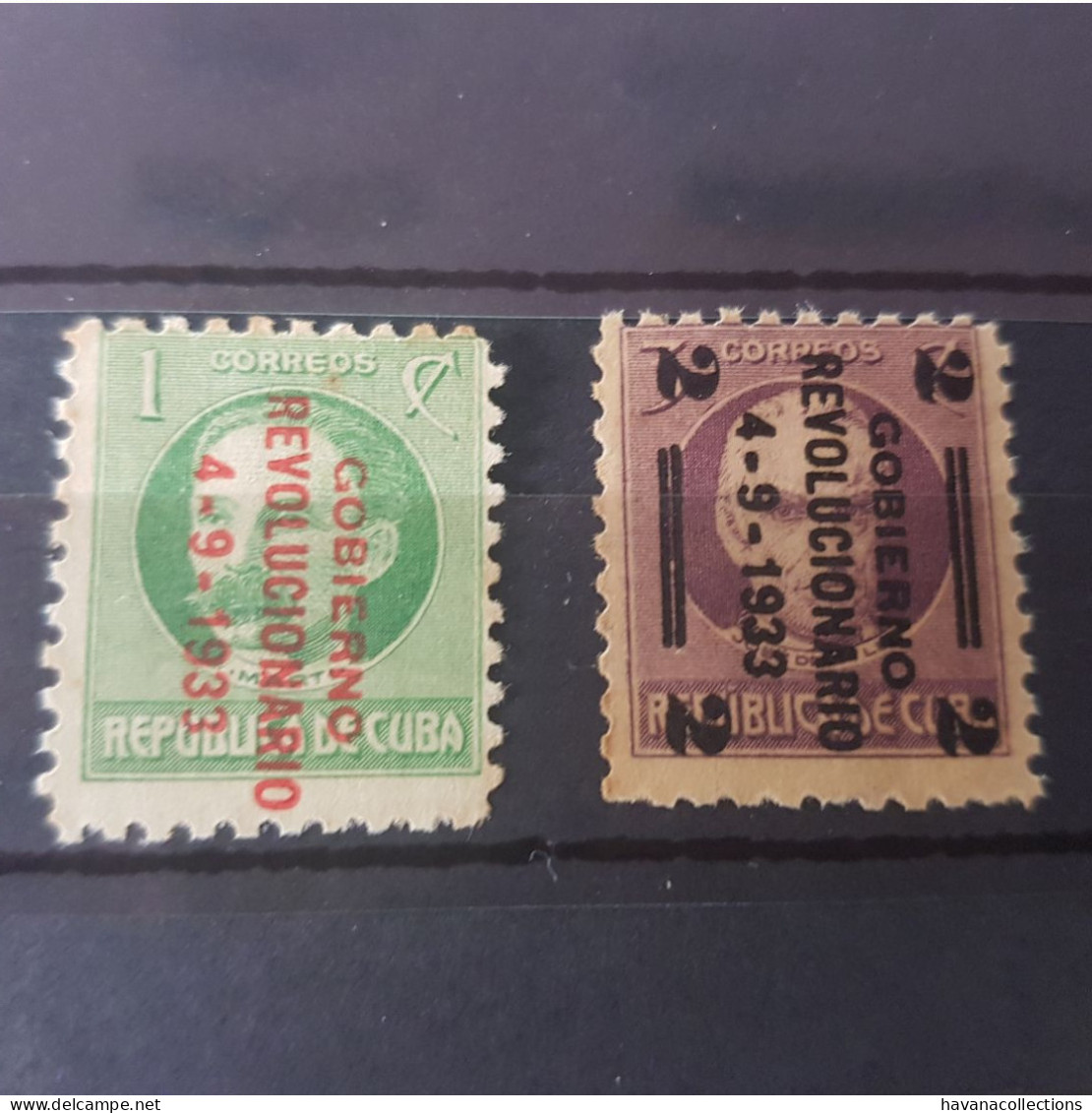 CUBA 1 Et 2 Centavos 1933 Sobrecarga Gobierno Revolucionario - Ungebraucht