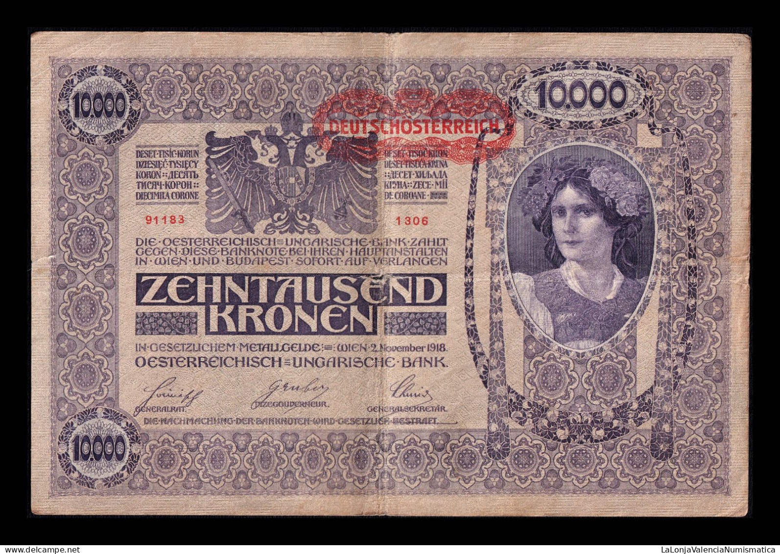 Austria 10000 Kronen 1918 (1919) Pick 65 - Oesterreich