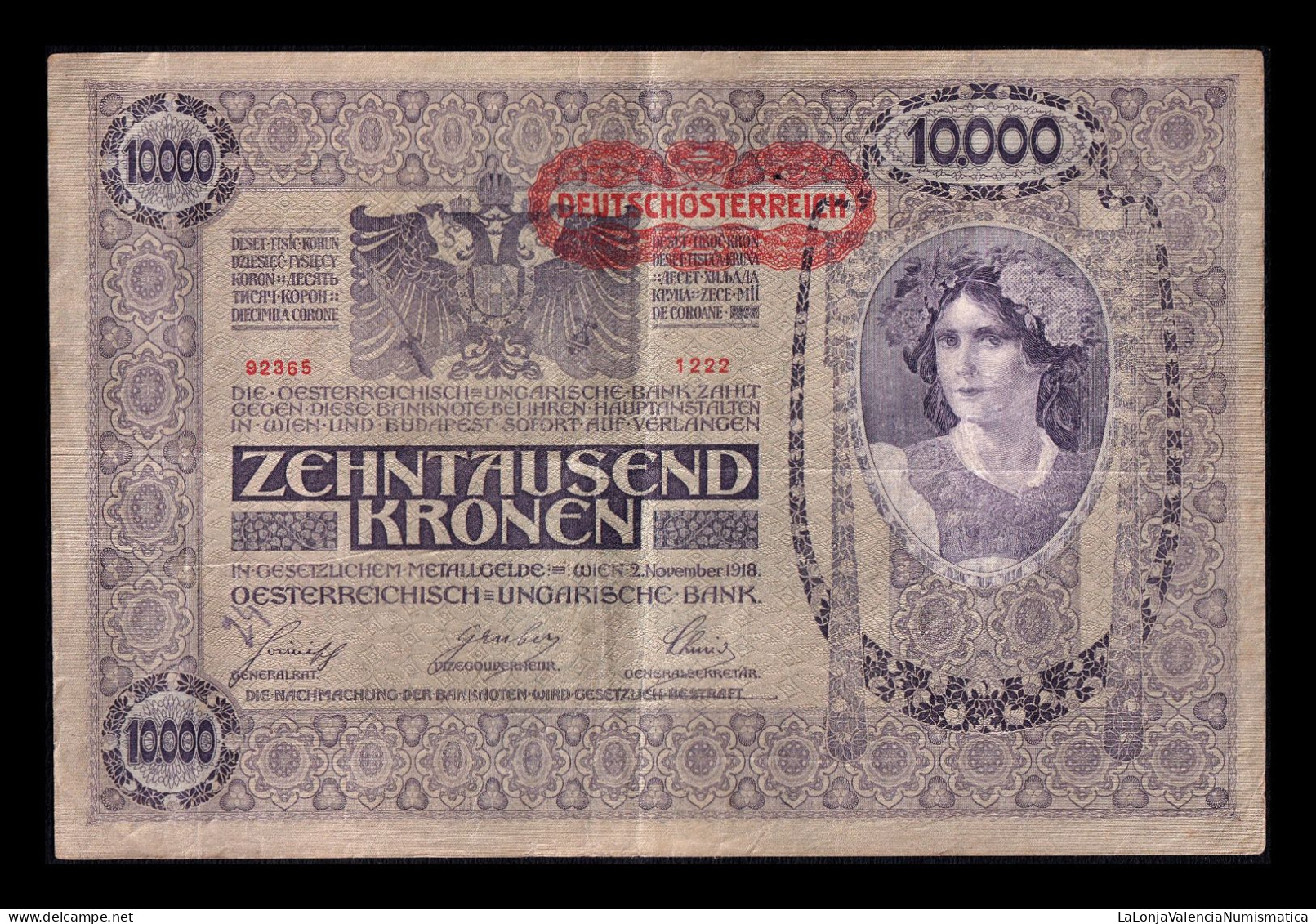 Austria 10000 Kronen 1918 (1919) Pick 65 - Oesterreich