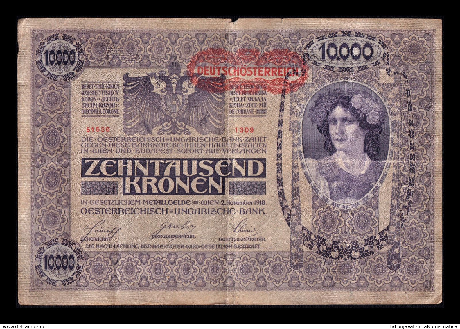 Austria 10000 Kronen 1918 (1919) Pick 65 - Oesterreich