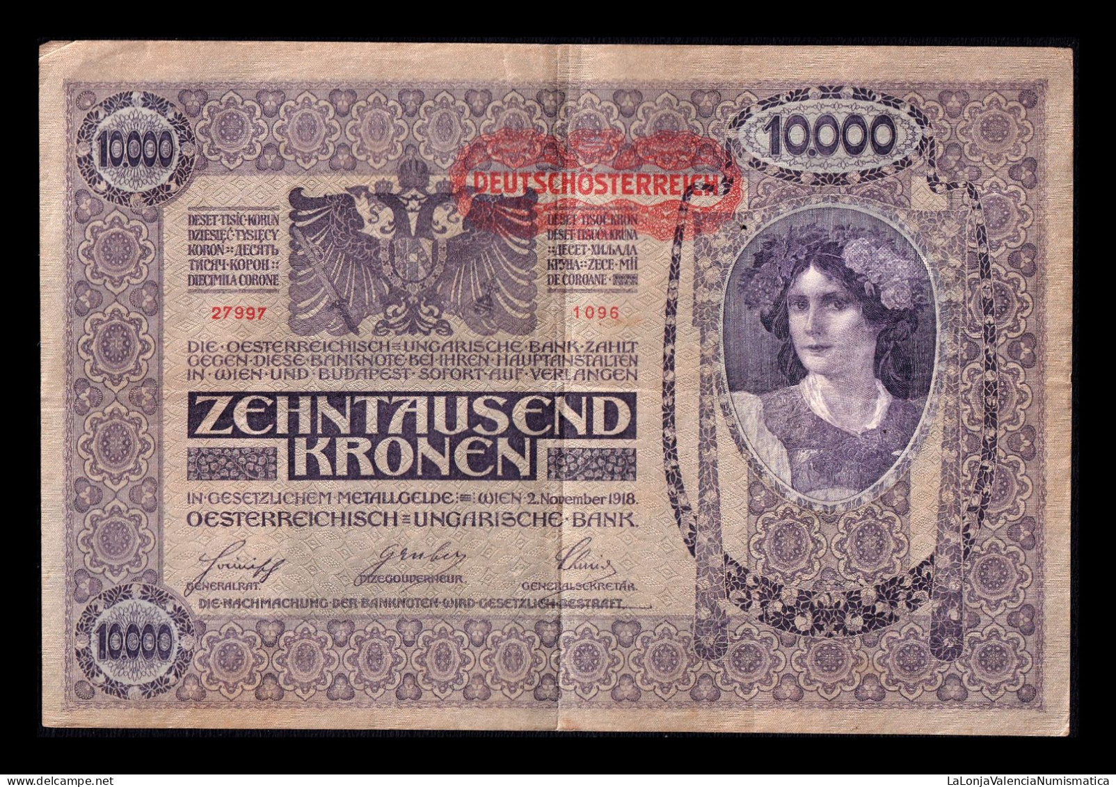 Austria 10000 Kronen 1918 (1919) Pick 65 - Oesterreich