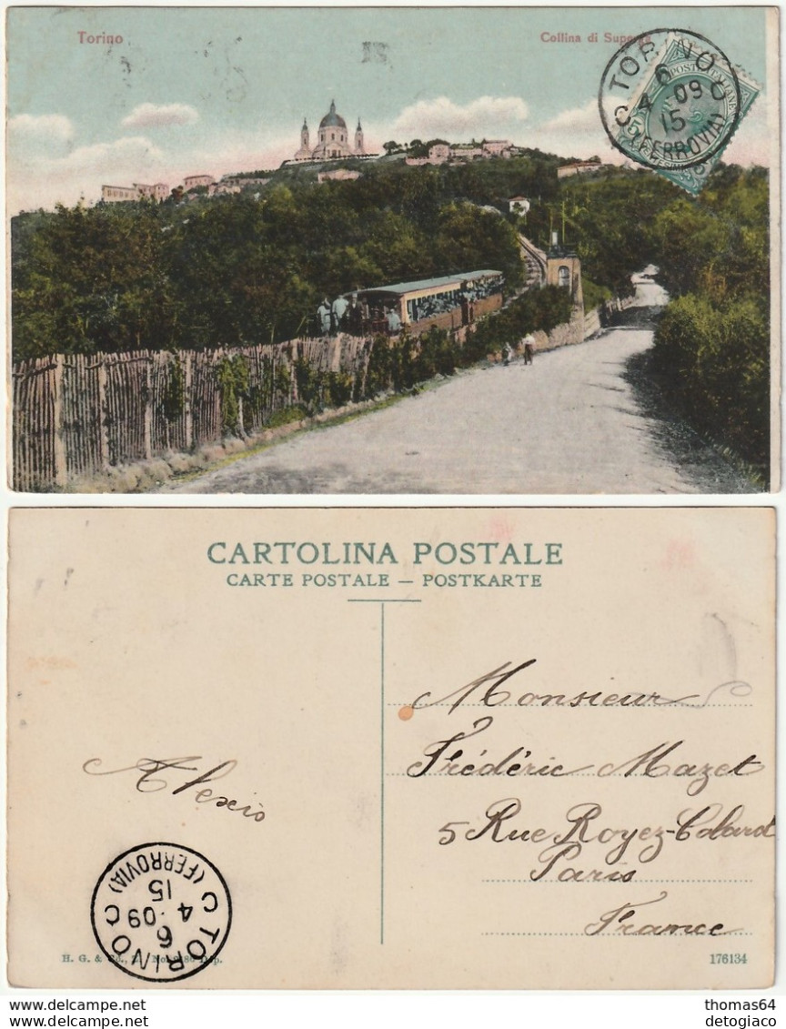 TORINO - COLLINA DI SUPERGA - FUNICOLARE - VIAGG. 1909 -45420- - Trasporti