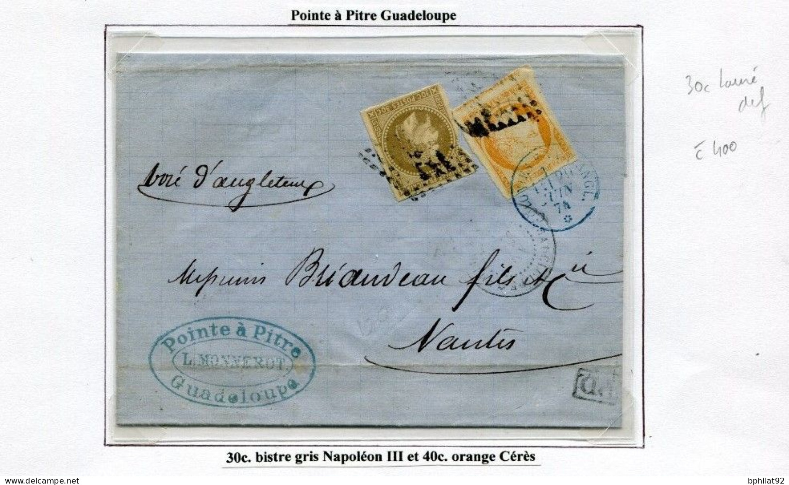 !!! 30C EMPIRE COLONIES GENERALES LOT D'OBLITERATIONS SUR TIMBRES DETACHES + UNE LETTRE  - 2 SCANS - Napoléon III.