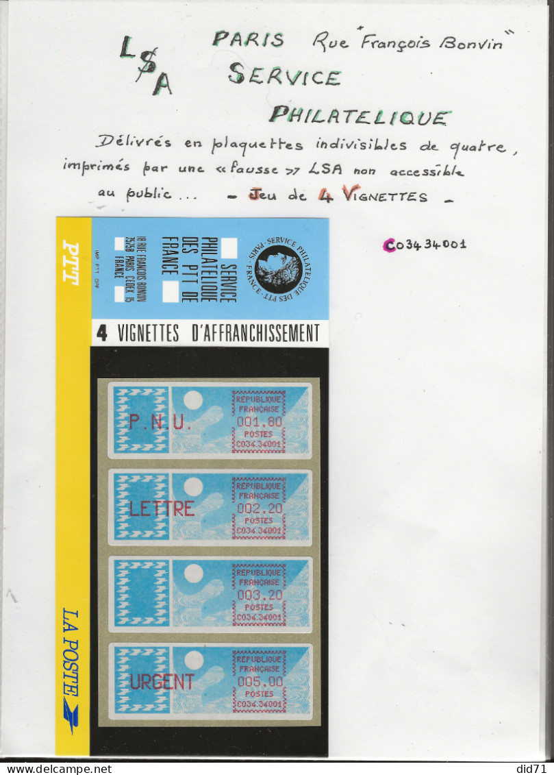 Vignettes LSA - Service Philatélique  - C03434001 - - 1981-84 LS & LSA Prototypes