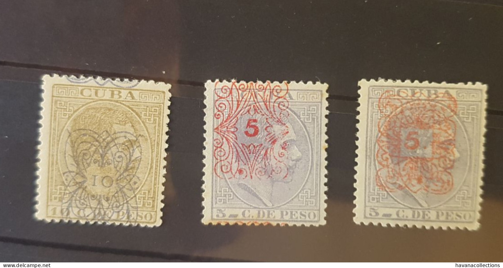 CUBA Alfonso XII 3 Sellos Arañitas Sobrecargadas - Préphilatélie