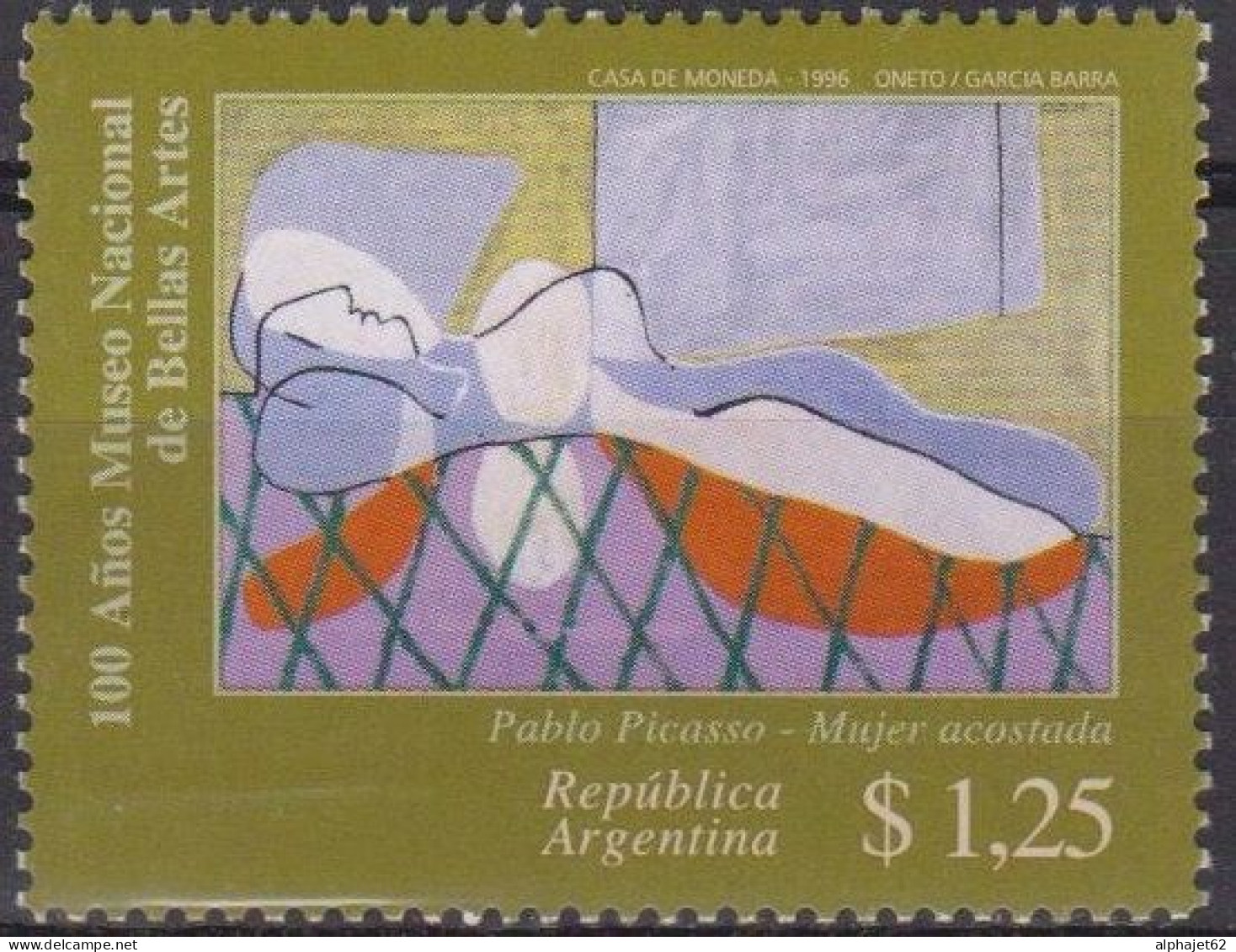 Art, Peinture - ARGENTINE - Pablo Picasso - Femme Couchée - N° 1951 ** - 1996 - Neufs